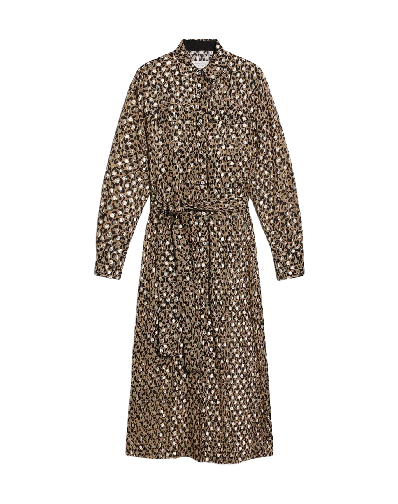 Women | Shirt Dress with Animal Print & Gold Fil Coupé | Tannin x Black x Gold - Image 10