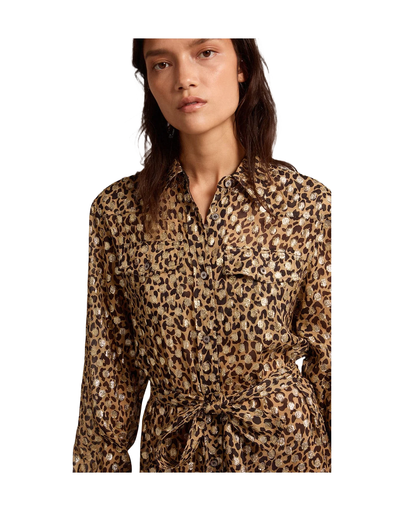 Women | Shirt Dress with Animal Print & Gold Fil Coupé | Tannin x Black x Gold - Image 11