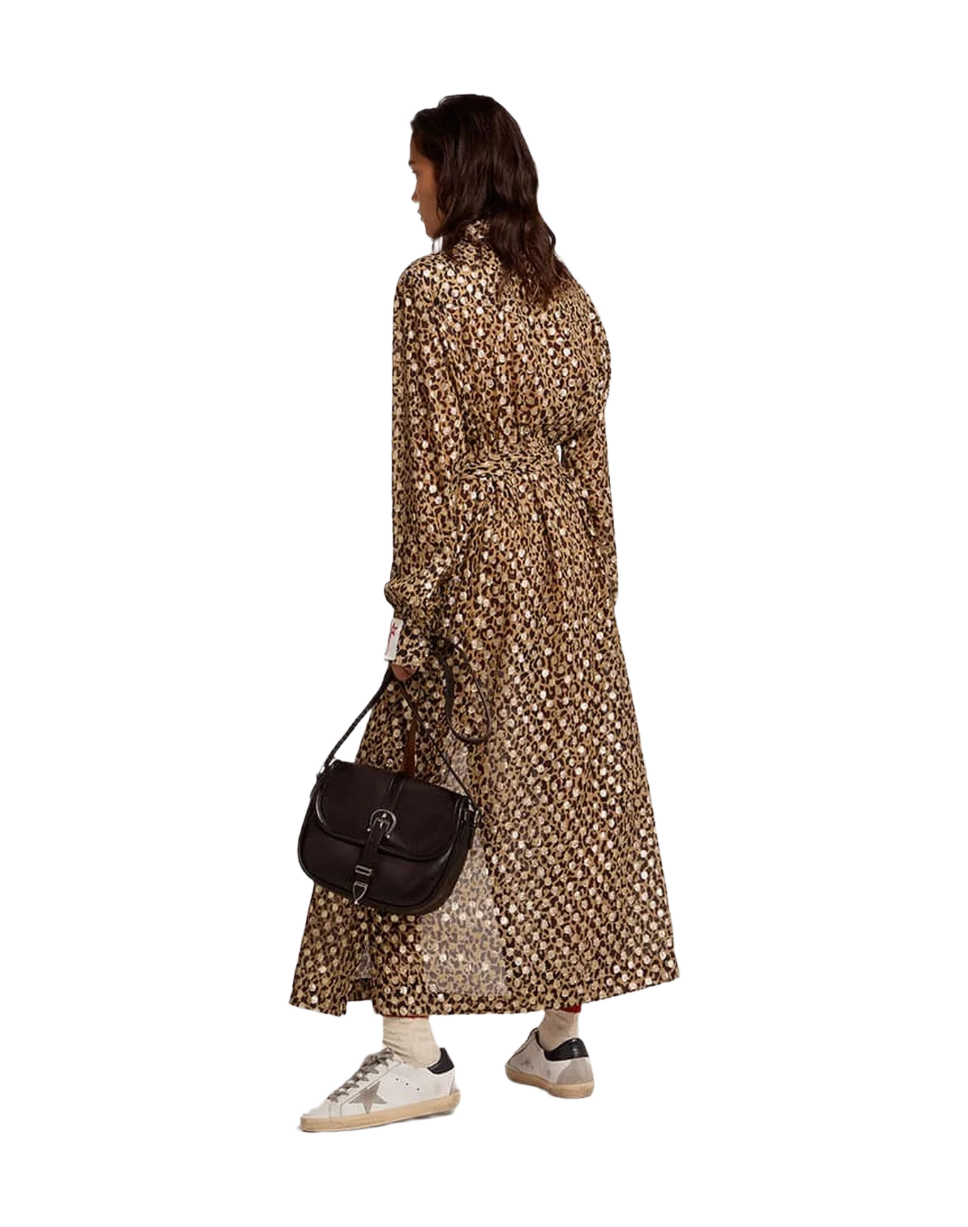 Women | Shirt Dress with Animal Print & Gold Fil Coupé | Tannin x Black x Gold - Image 4