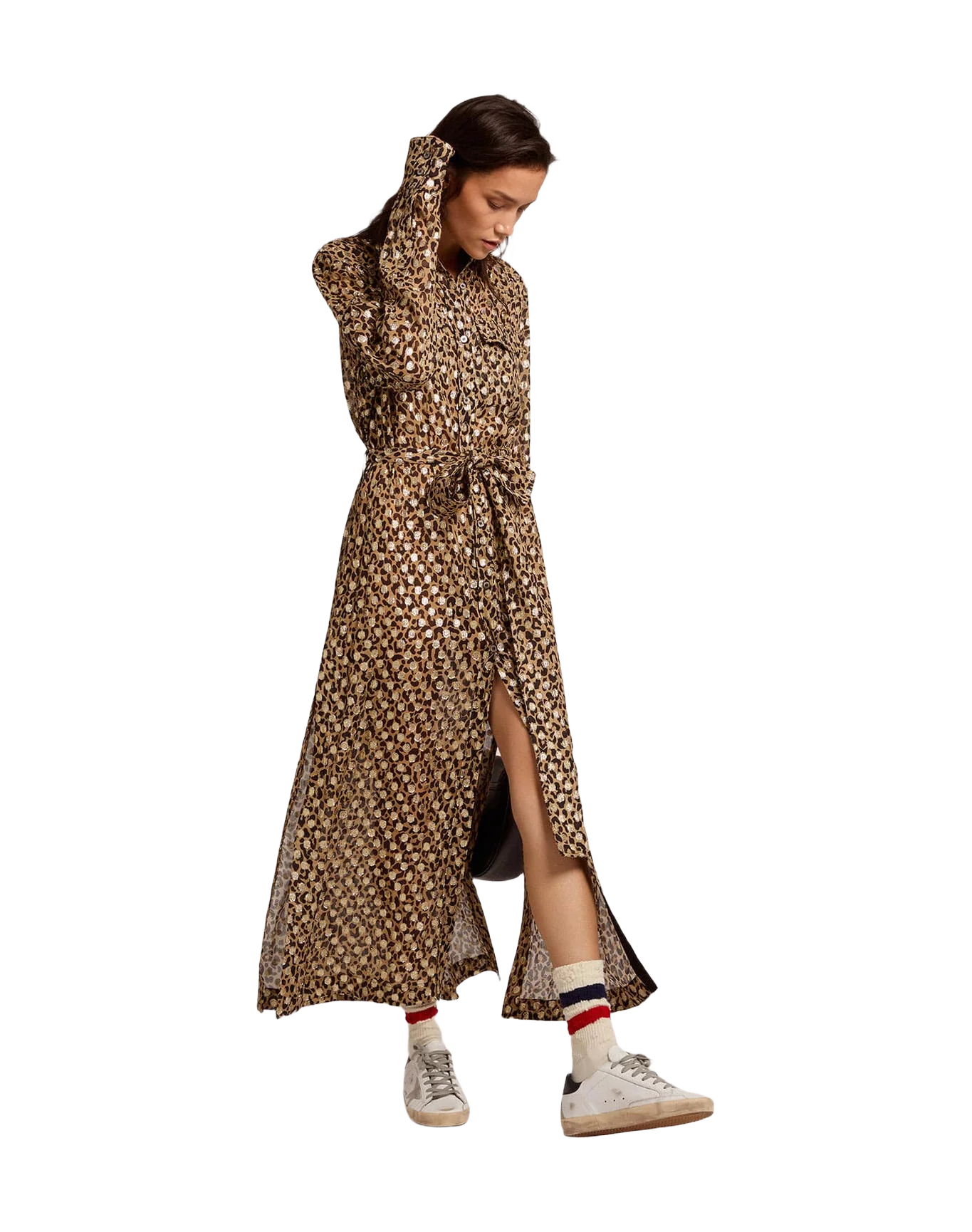 Women | Shirt Dress with Animal Print & Gold Fil Coupé | Tannin x Black x Gold - Image 6