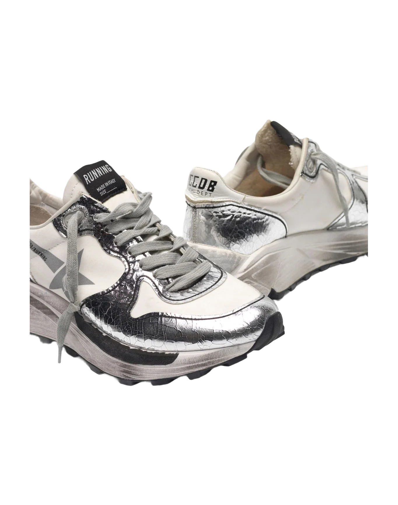 Women | Silver & White Running Sole Sneakers - Image 4