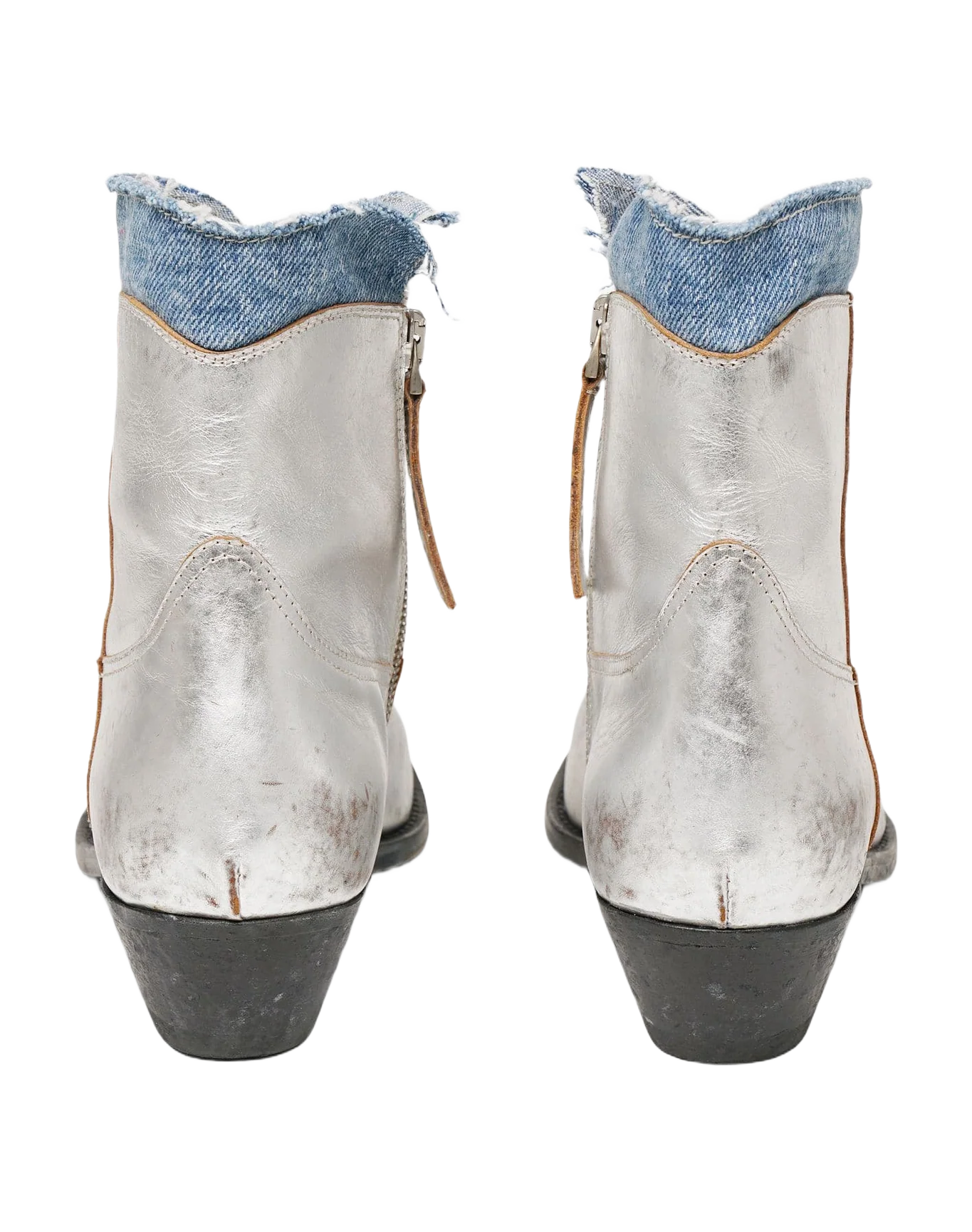 Women | Silver Boots with Denim Decoration - Image 3