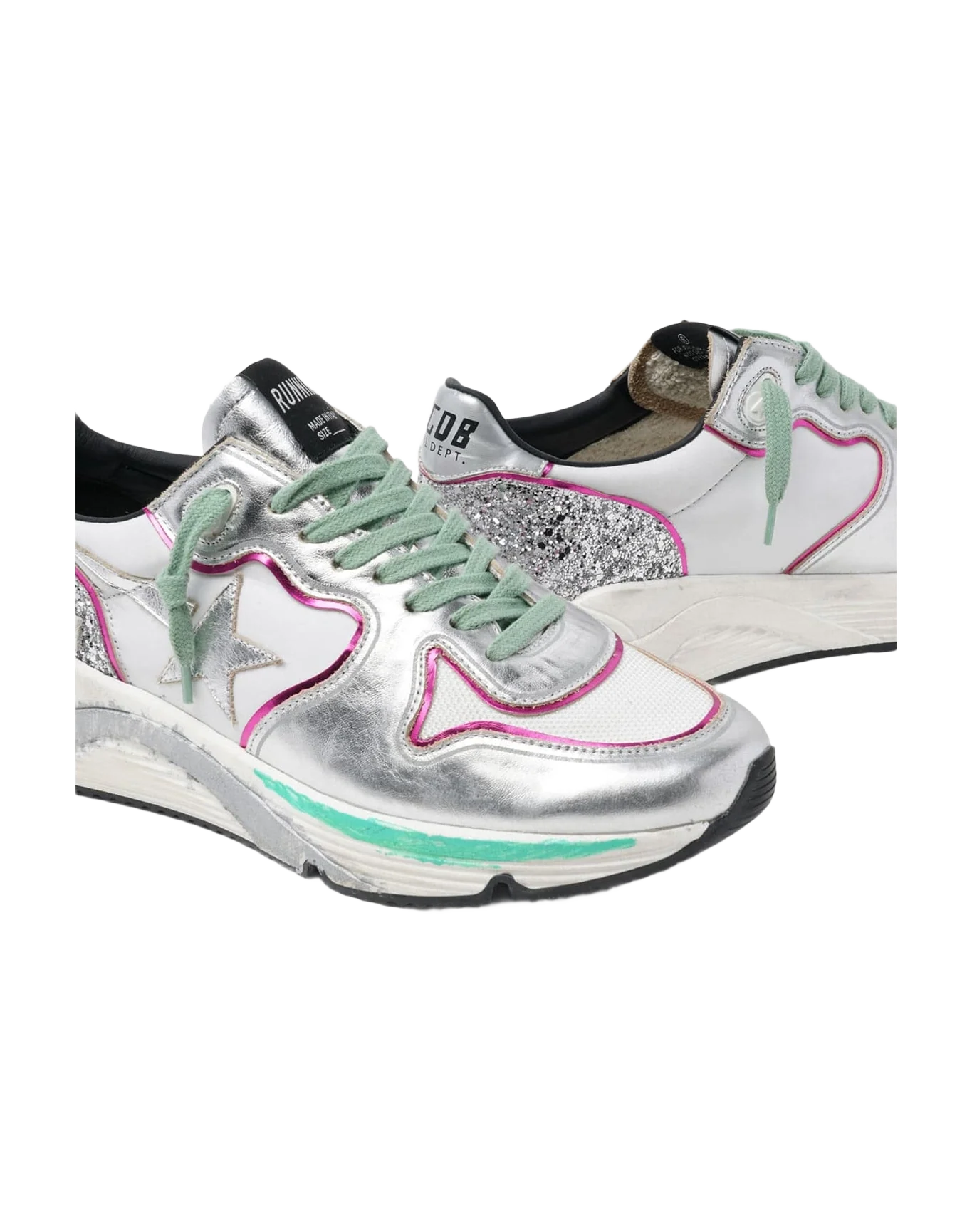 Women | Silver Running Sole Sneakers with Glitter & Fuchsia Edging