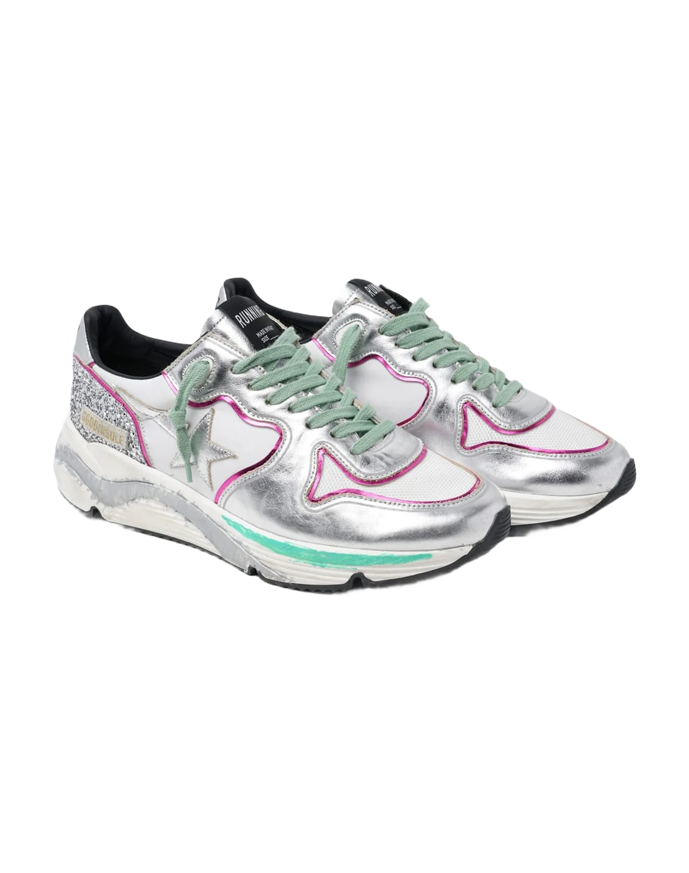 Women | Silver Running Sole Sneakers with Glitter & Fuchsia Edging - Image 6