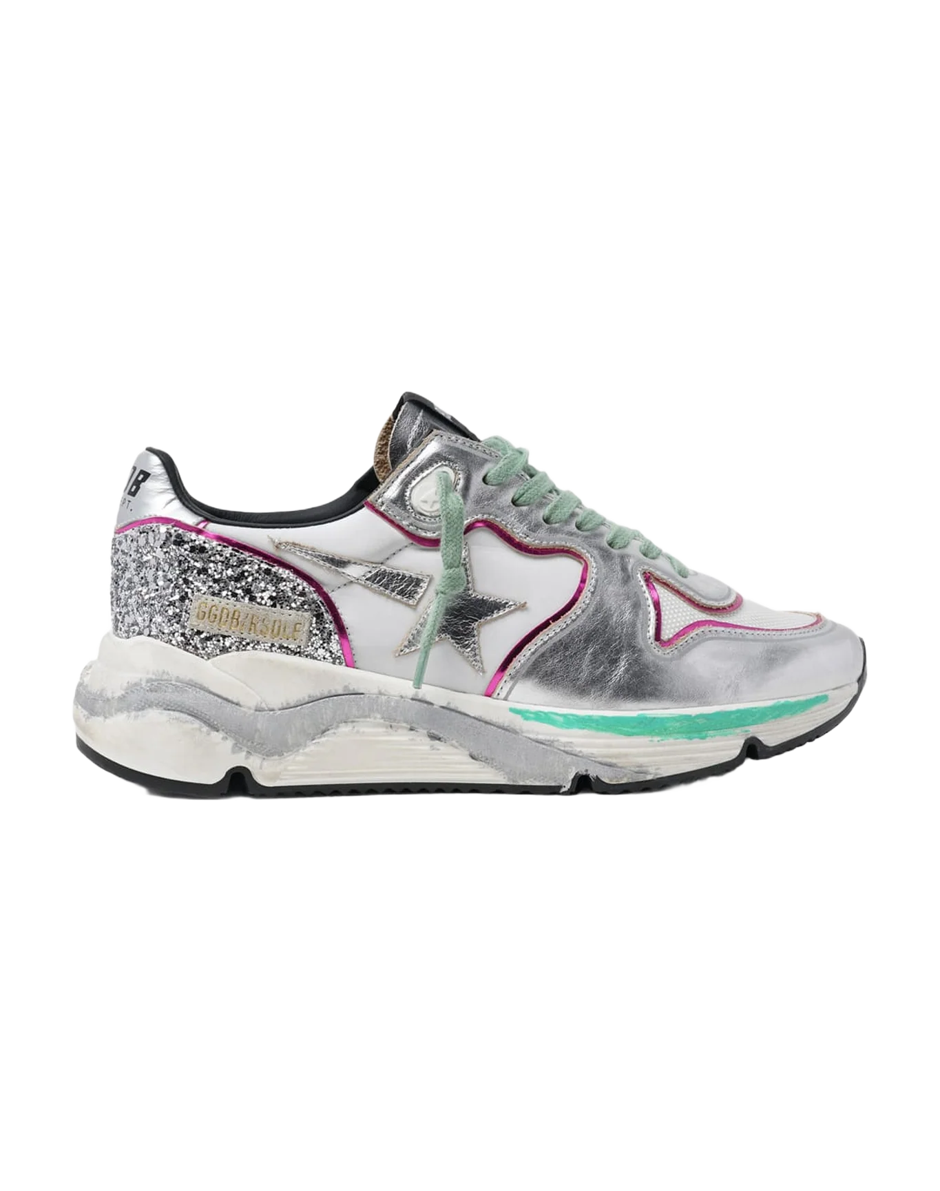 Women | Silver Running Sole Sneakers with Glitter & Fuchsia Edging - Image 8
