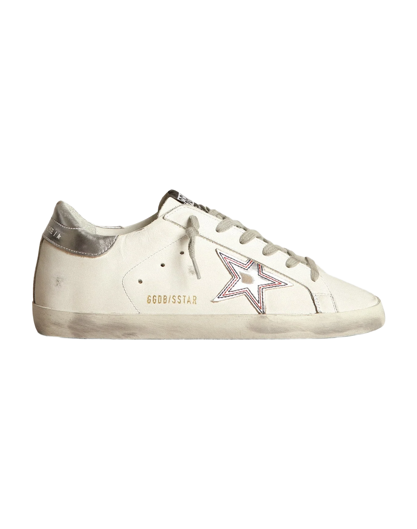 Women | Silver Star Super-Star Sneakers with Contrasting Stitching | White x Silver x Red Blue - Image 7