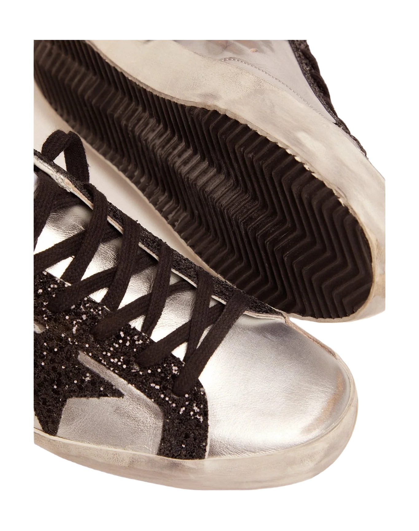 Women | Silver Super-Star Sneakers with Glitter Details | Silver x Black