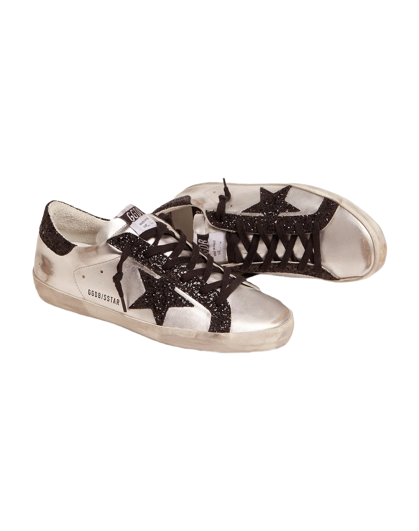 Women | Silver Super-Star Sneakers with Glitter Details | Silver x Black - Image 2