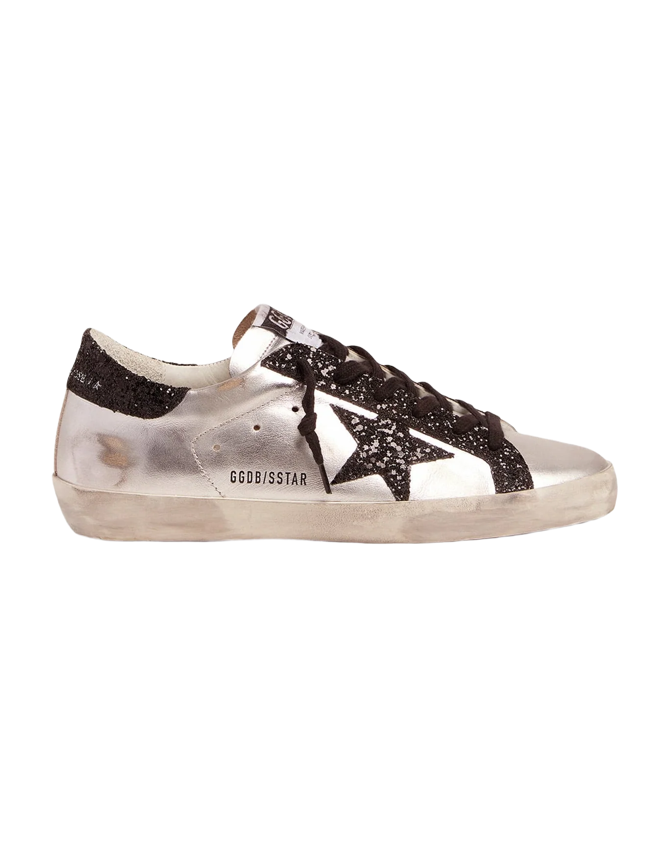 Women | Silver Super-Star Sneakers with Glitter Details | Silver x Black - Image 5