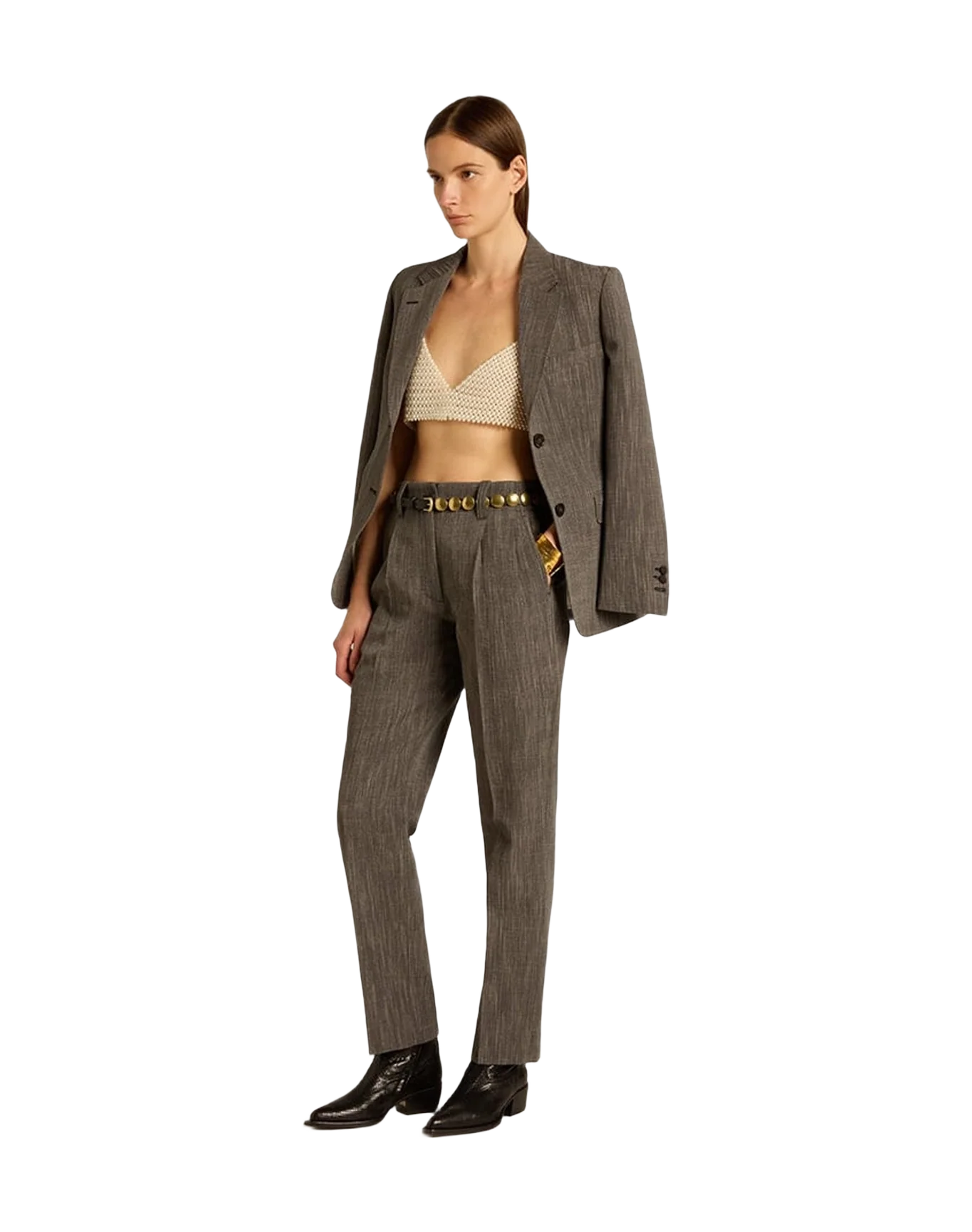 Women | Single-Breasted Wool Blend Jacket | Grey x White