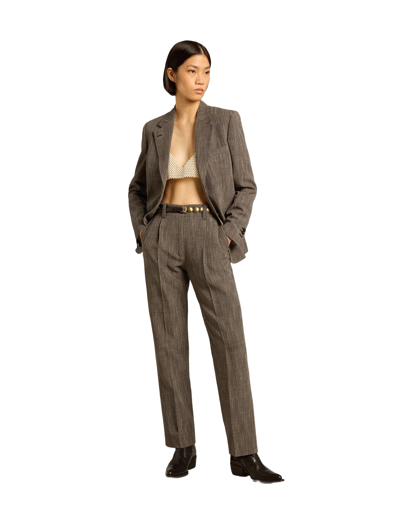 Women | Single-Breasted Wool Blend Jacket | Grey x White - Image 10
