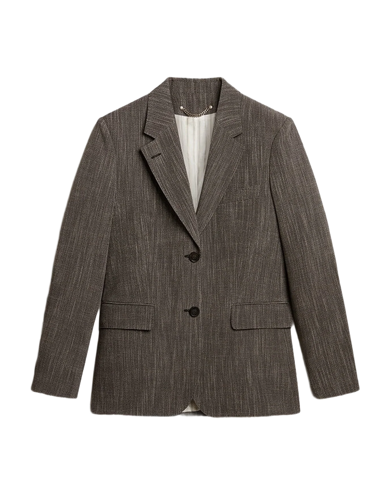 Women | Single-Breasted Wool Blend Jacket | Grey x White - Image 5
