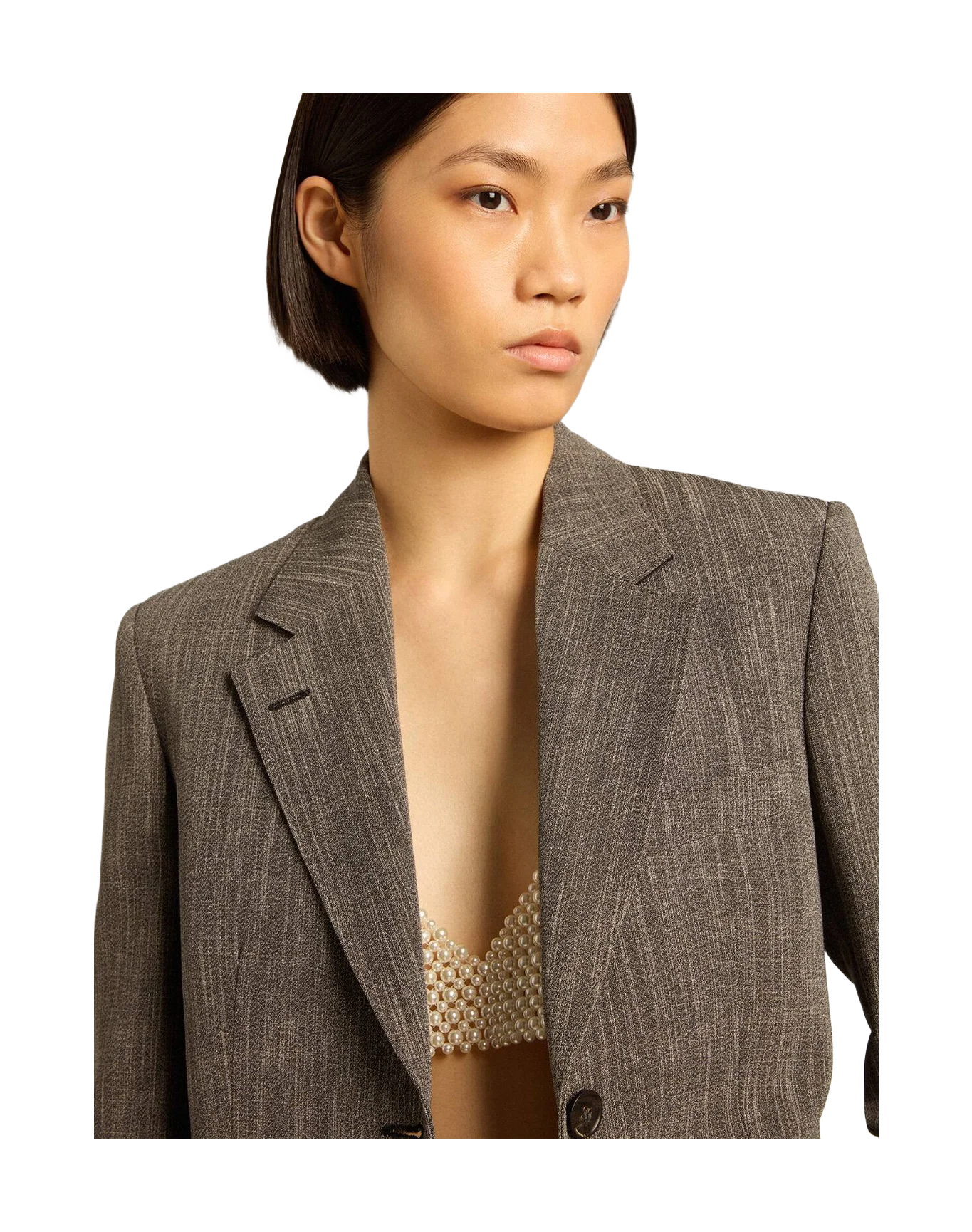 Women | Single-Breasted Wool Blend Jacket | Grey x White - Image 7