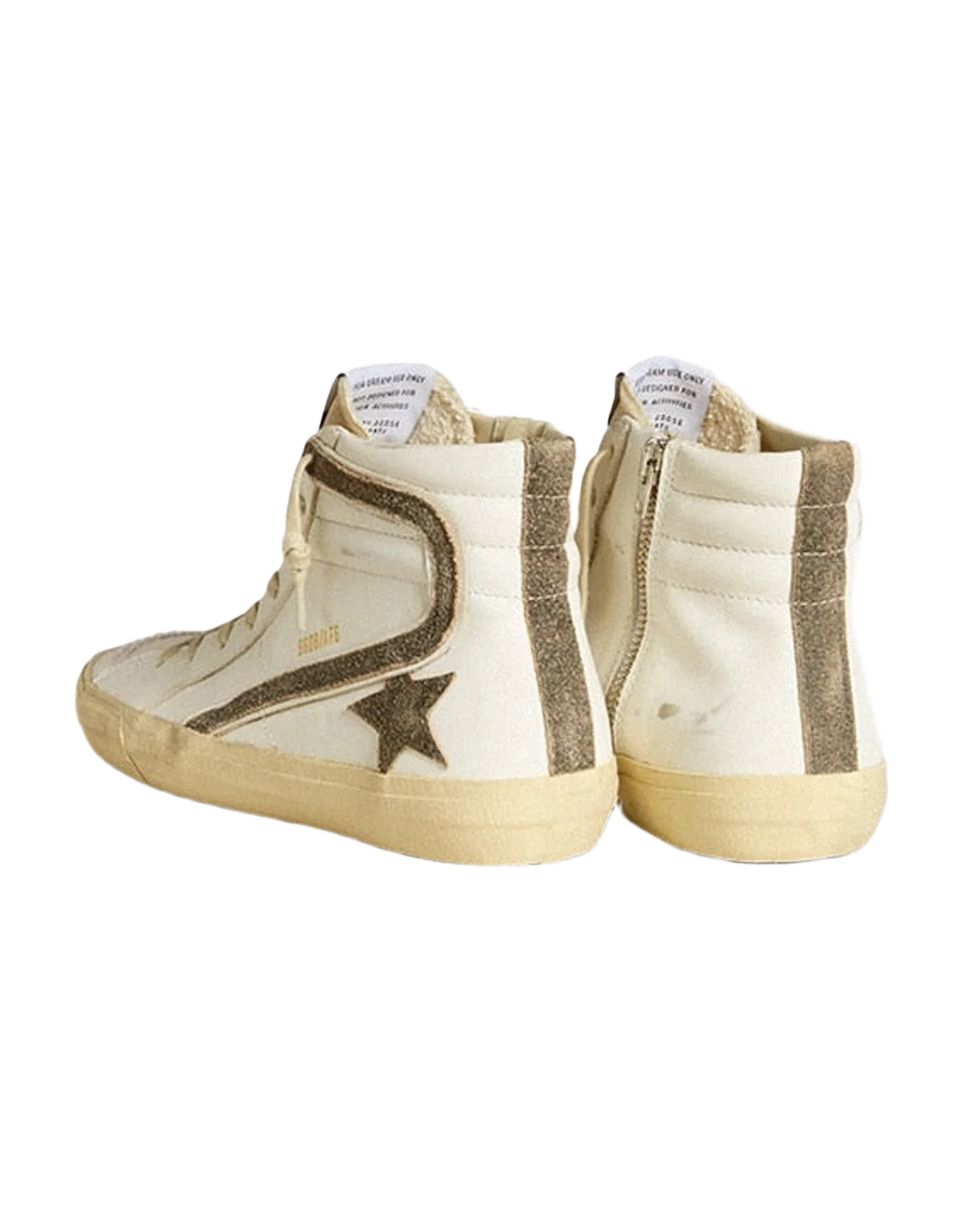 Women | Slide Lab White Leather with Star & Flash Brown Suede | White x Black