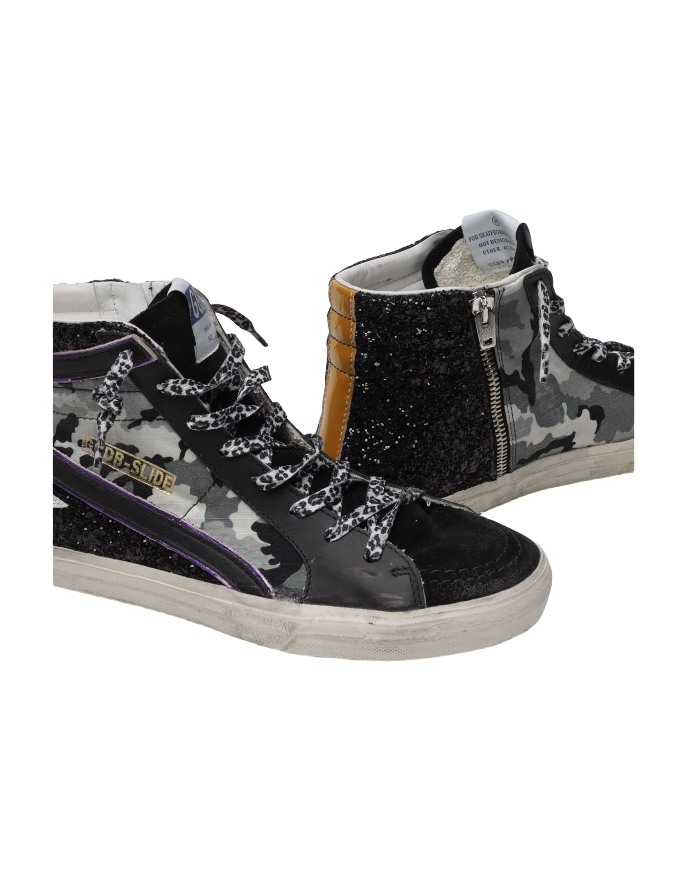 Women | Slide Leopard Ripstop & Glitter Upper Leather Star | Black Camouglage x Black x White x Gold