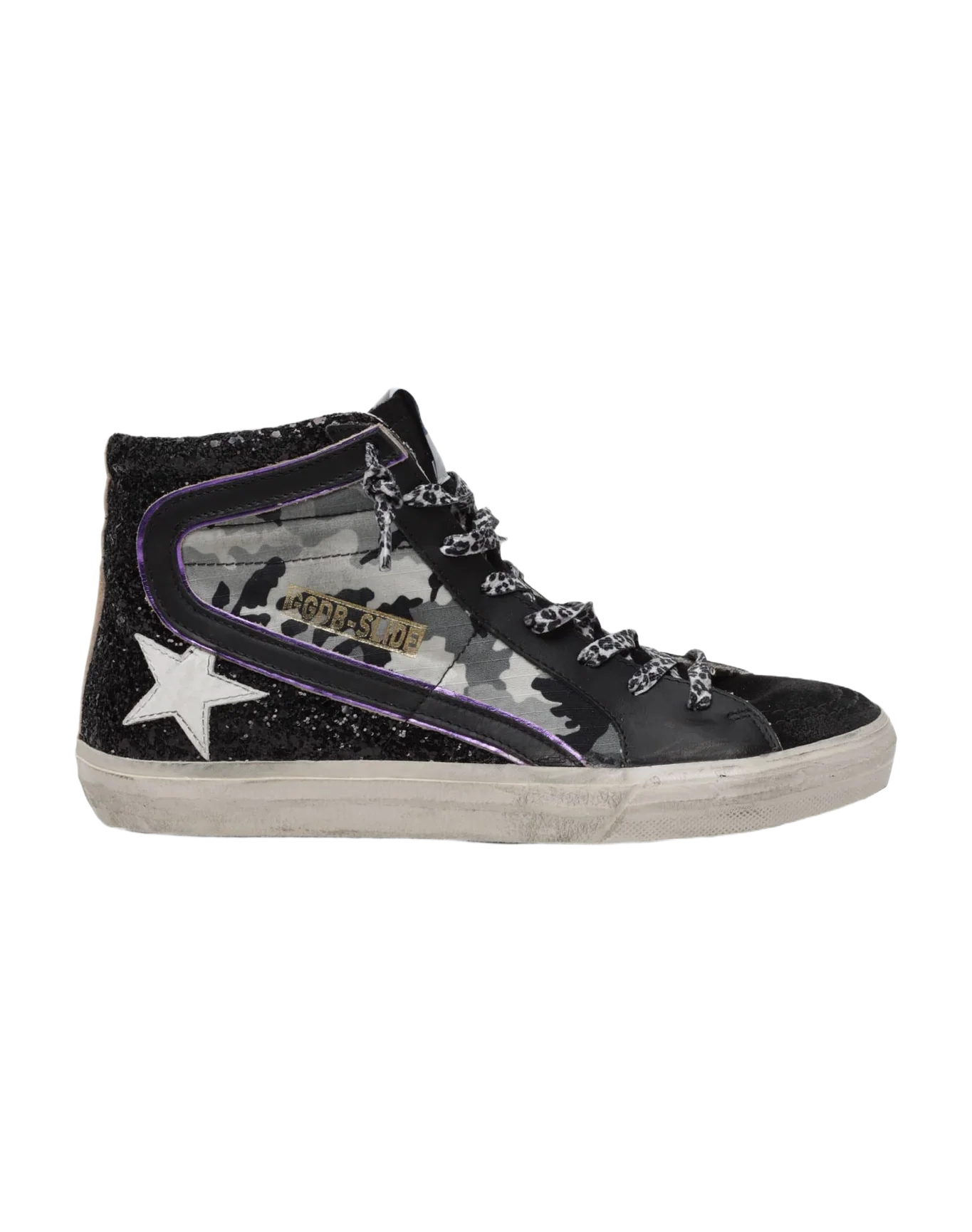 Women | Slide Leopard Ripstop & Glitter Upper Leather Star | Black Camouglage x Black x White x Gold - Image 3