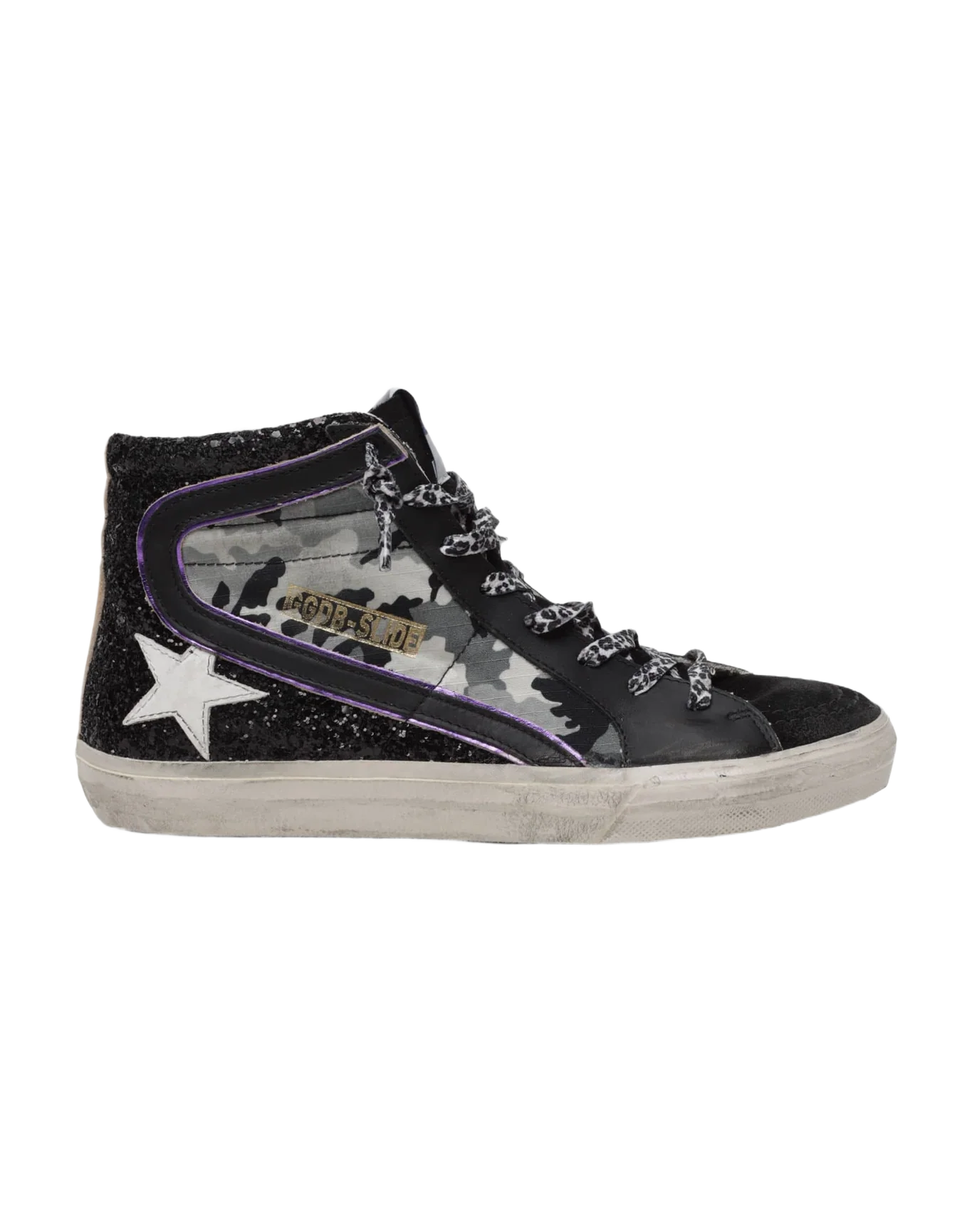 Women | Slide Leopard Ripstop & Glitter Upper Leather Star | Black Camouglage x Black x White x Gold - Image 4