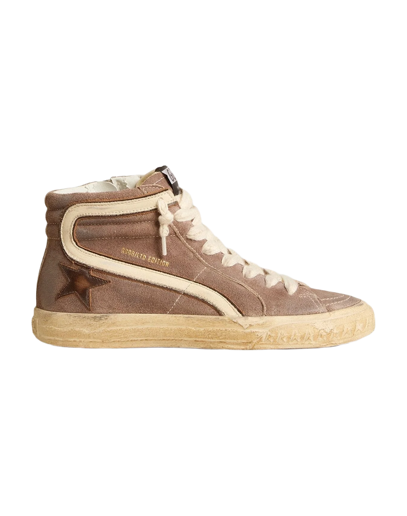 Women | Slide Ltd Brown Suede with Leather Star & Flash | Cinder x Brown x White