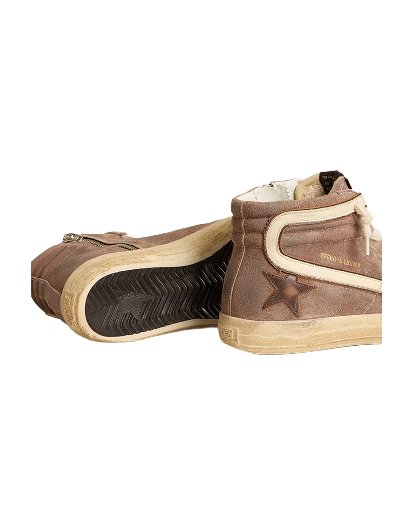 Women | Slide Ltd Brown Suede with Leather Star & Flash | Cinder x Brown x White - Image 2