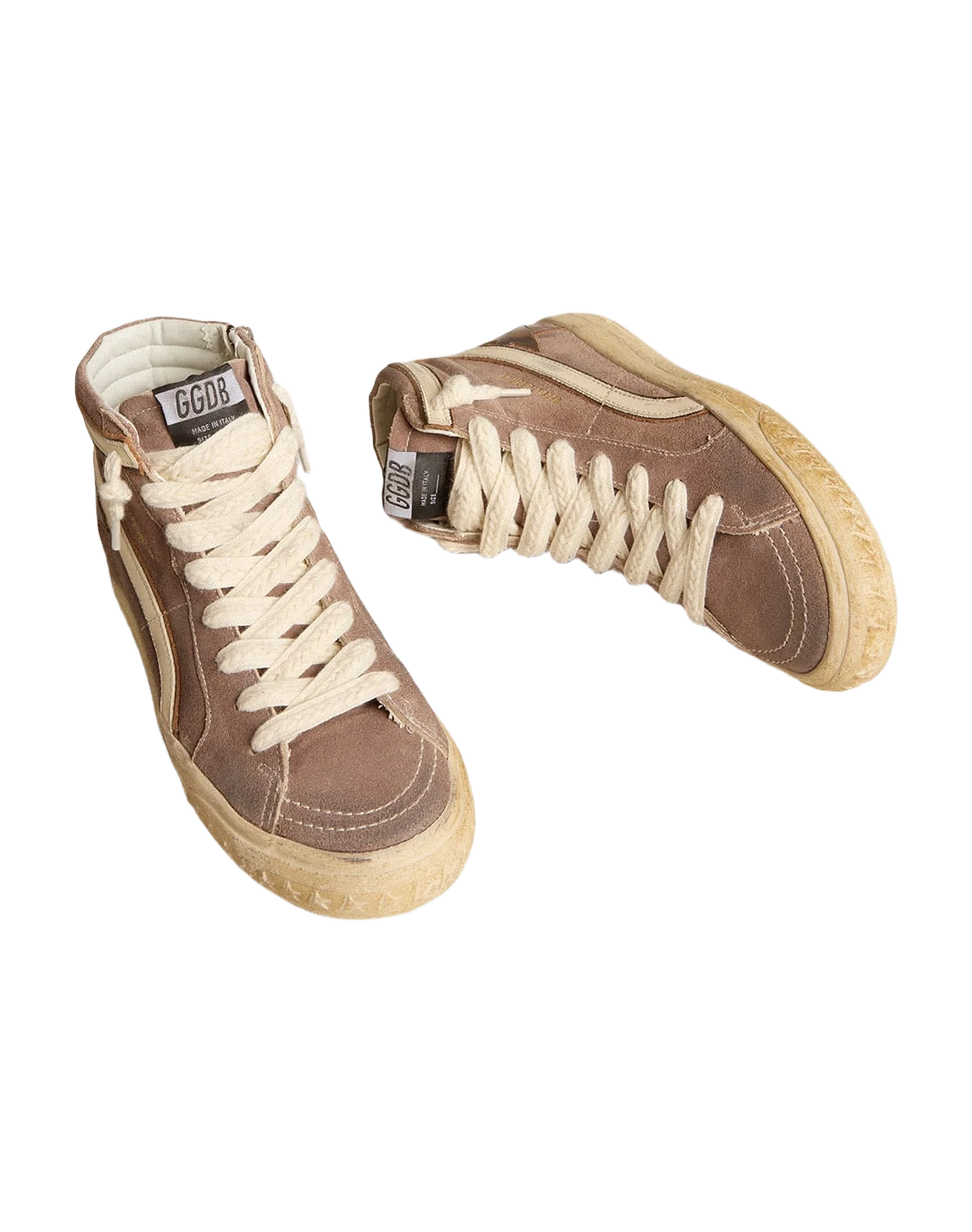 Women | Slide Ltd Brown Suede with Leather Star & Flash | Cinder x Brown x White - Image 7