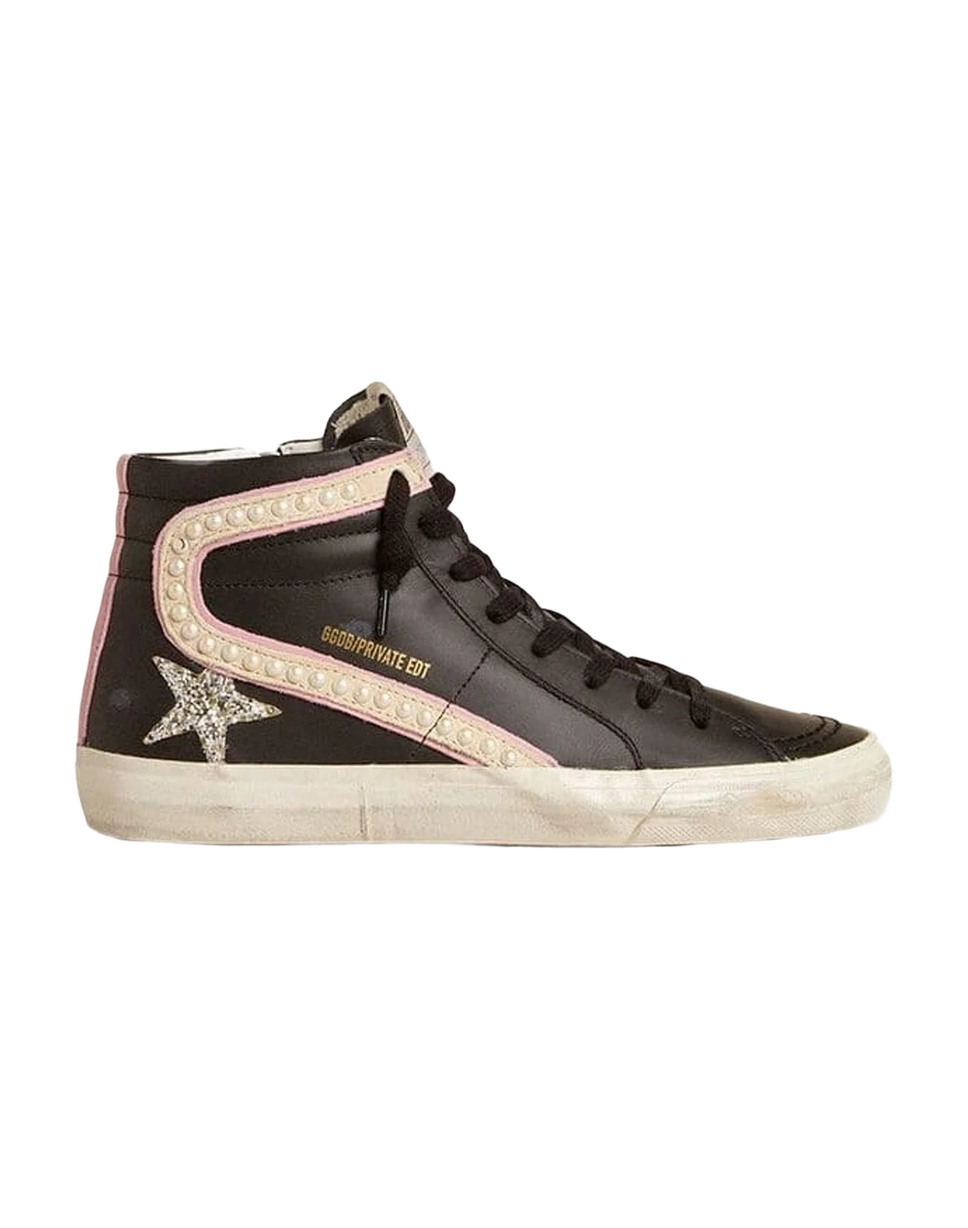 Women | Slide Ltd with Platinum Glitter Star & Suede Flash with Pearls | Black x Platinum x Beige x Antique Pink