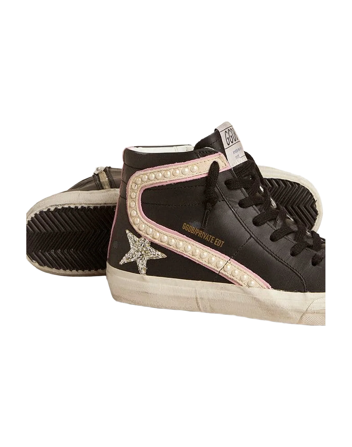 Women | Slide Ltd with Platinum Glitter Star & Suede Flash with Pearls | Black x Platinum x Beige x Antique Pink - Image 2