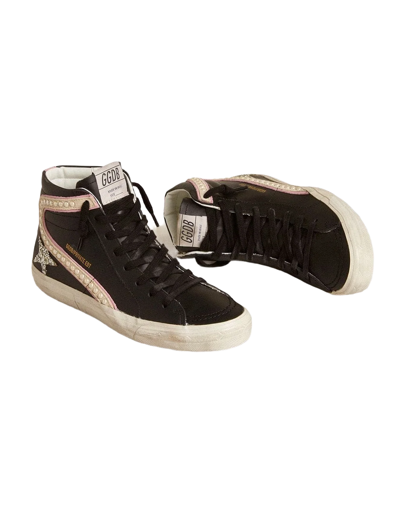 Women | Slide Ltd with Platinum Glitter Star & Suede Flash with Pearls | Black x Platinum x Beige x Antique Pink - Image 3