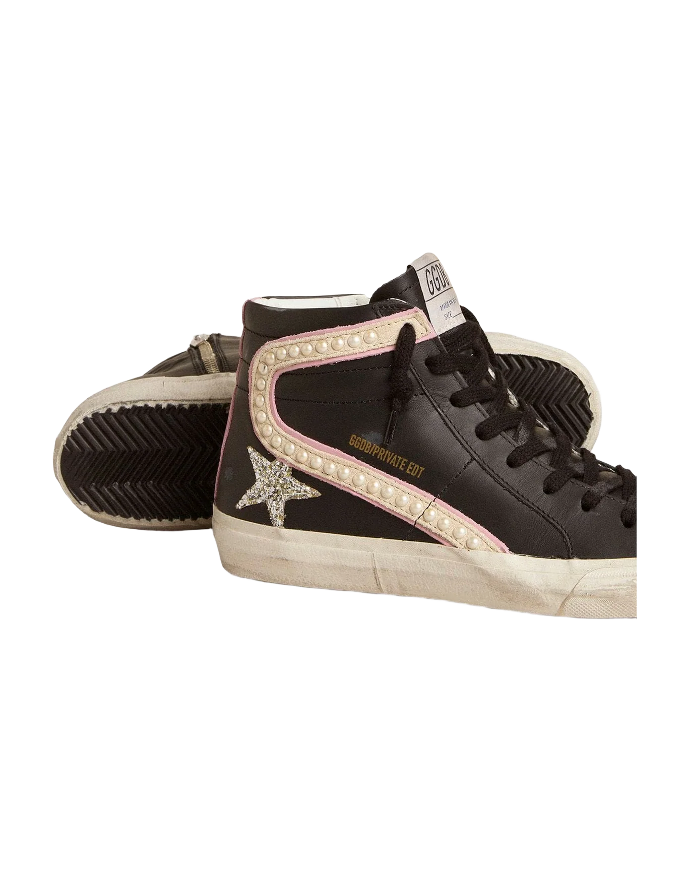 Women | Slide Ltd with Platinum Glitter Star & Suede Flash with Pearls | Black x Platinum x Beige x Antique Pink - Image 4