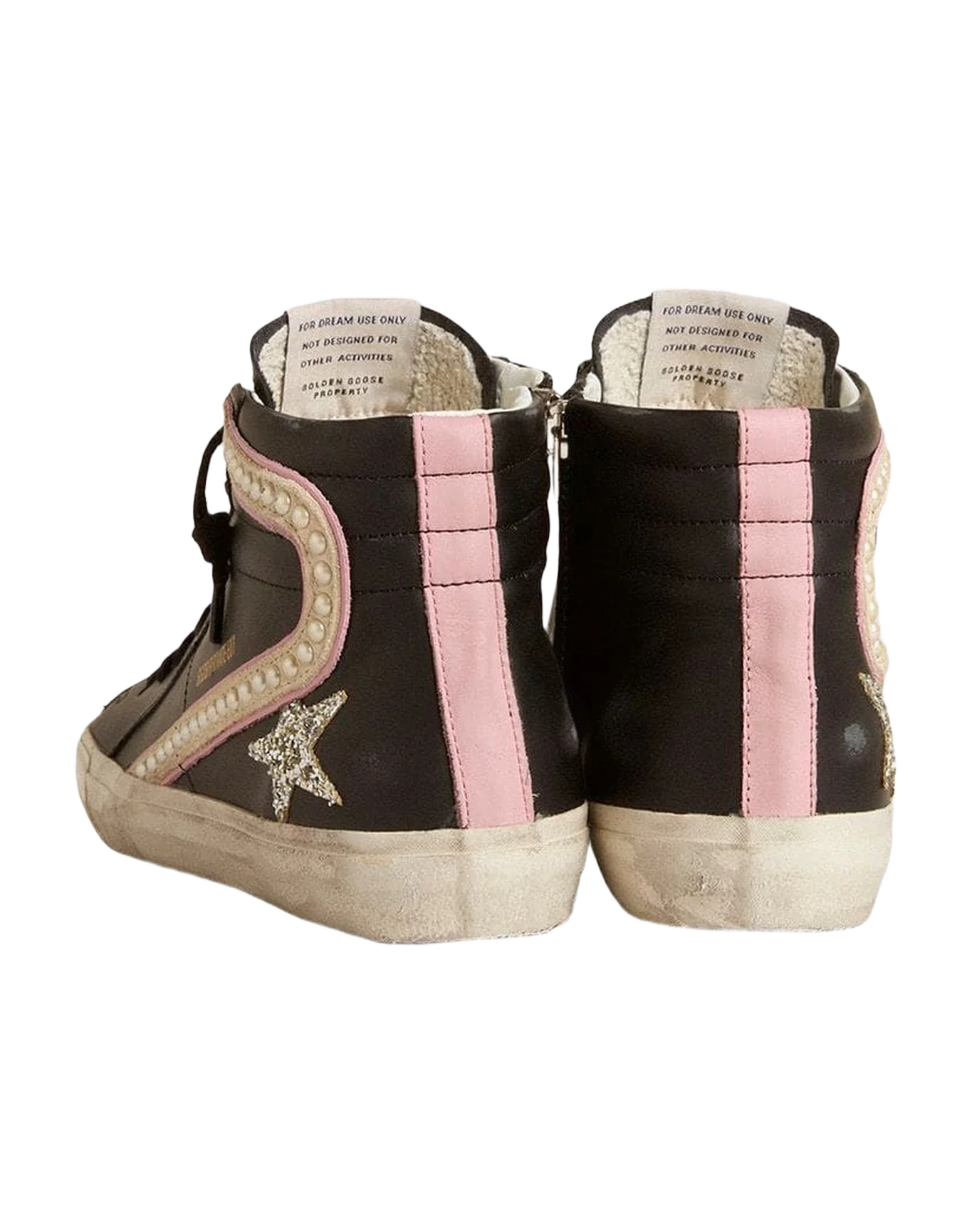 Women | Slide Ltd with Platinum Glitter Star & Suede Flash with Pearls | Black x Platinum x Beige x Antique Pink - Image 7