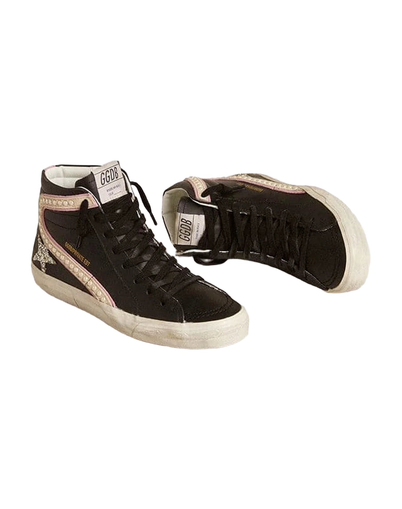 Women | Slide Ltd with Platinum Glitter Star & Suede Flash with Pearls | Black x Platinum x Beige x Antique Pink - Image 8