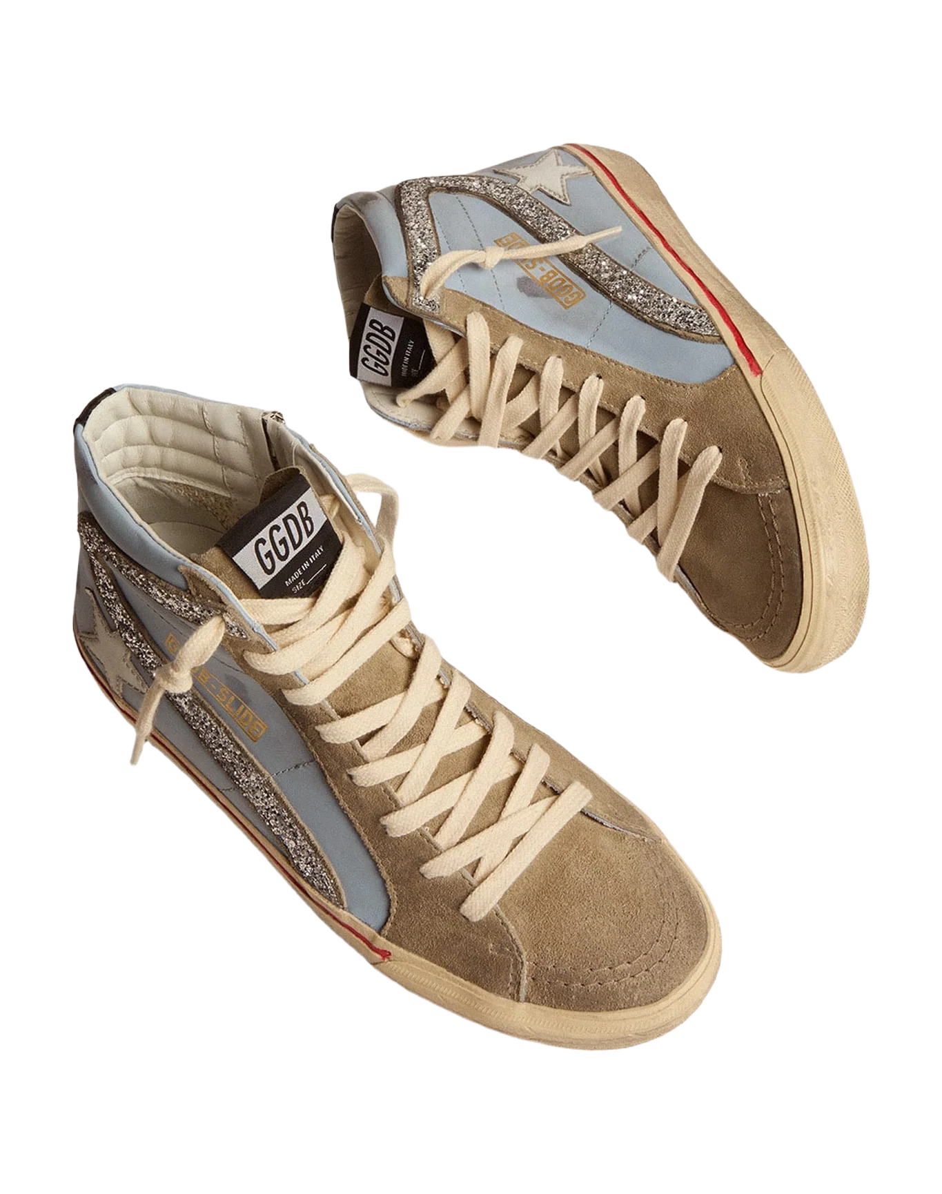 Women | Slide Powder Blue Leather with Dove Gray Suede Tongue | Powder Blue x Taupe x White x Silver - Image 7