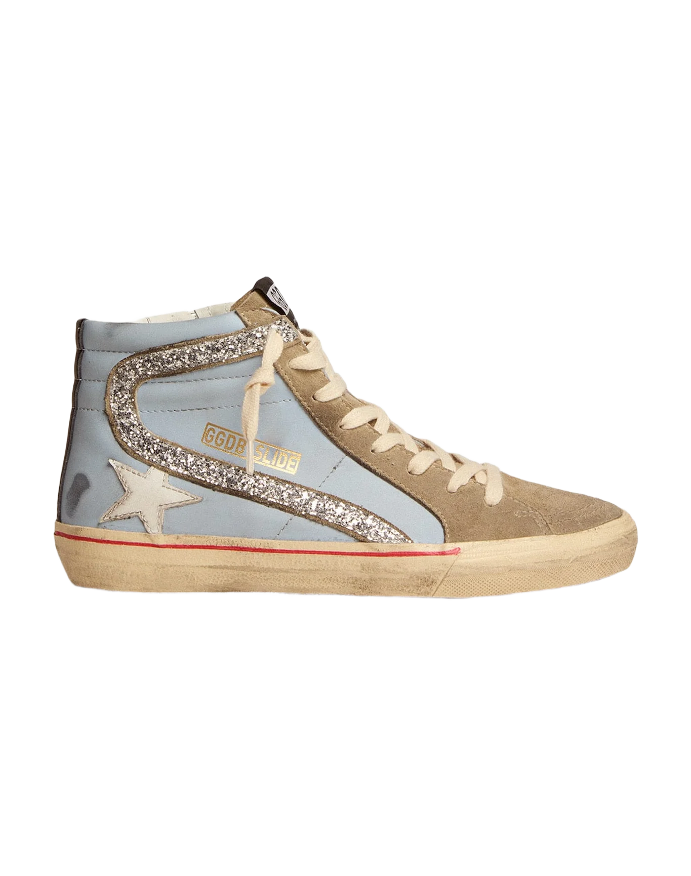 Women | Slide Powder Blue Leather with Dove Gray Suede Tongue | Powder Blue x Taupe x White x Silver - Image 8