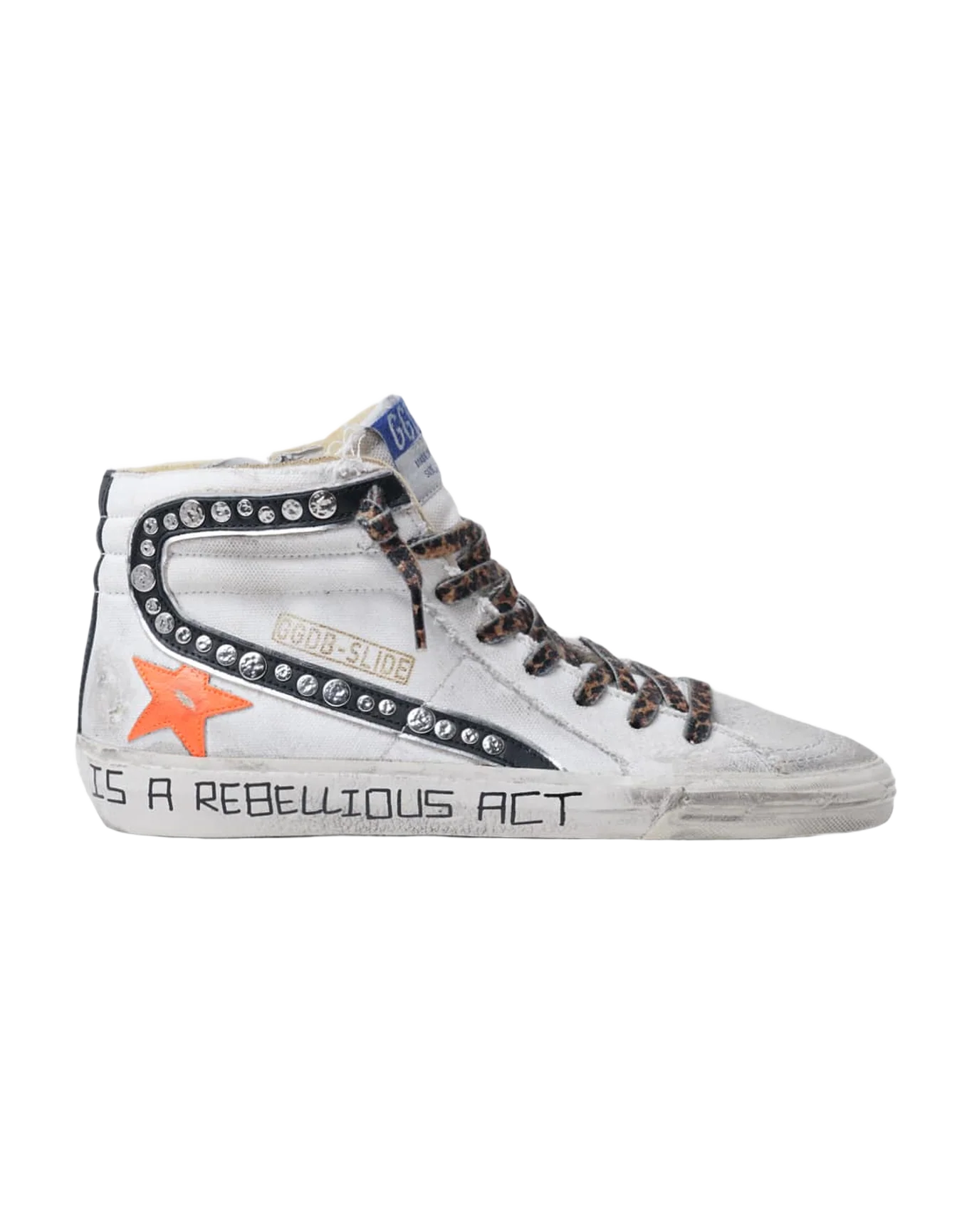 Women | Slide Sneakers Canvas with Decorative Studs | White x Ice x Orange Fluo x Black - Image 2