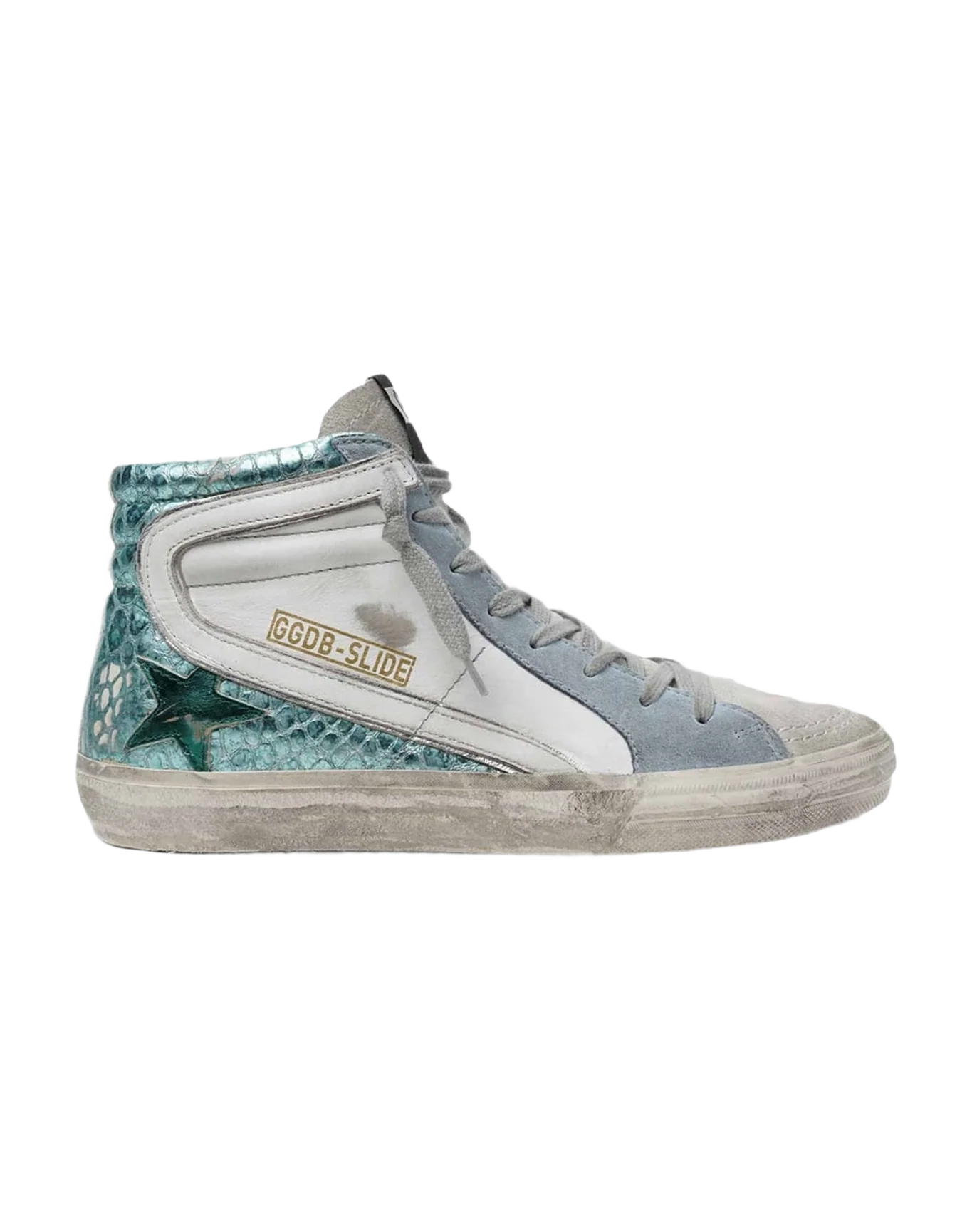 Women | Slide Sneakers Crocodile-Print Green Laminated Leather