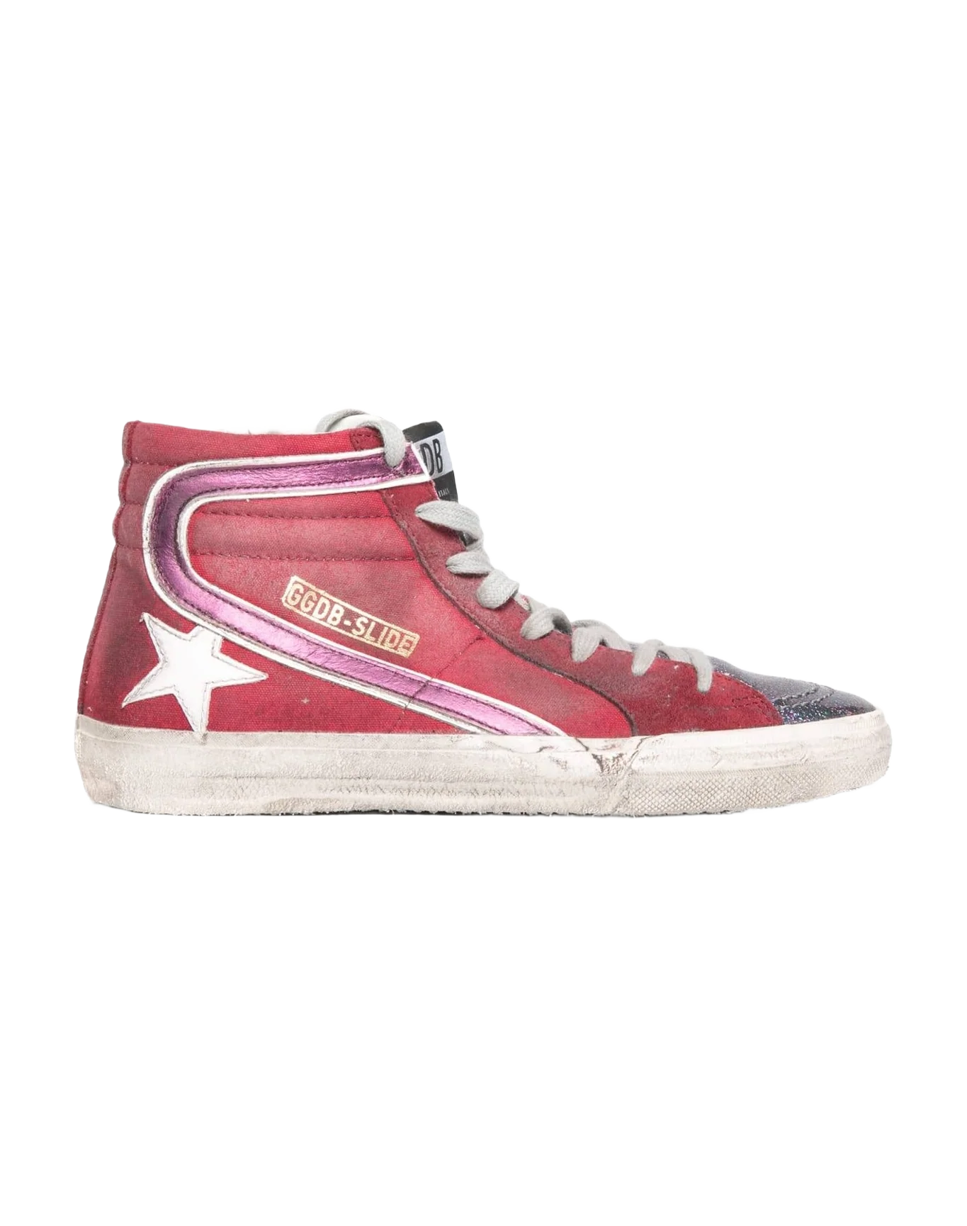 Women | Slide Sneakers Red Canvas, White Star & Pink Details