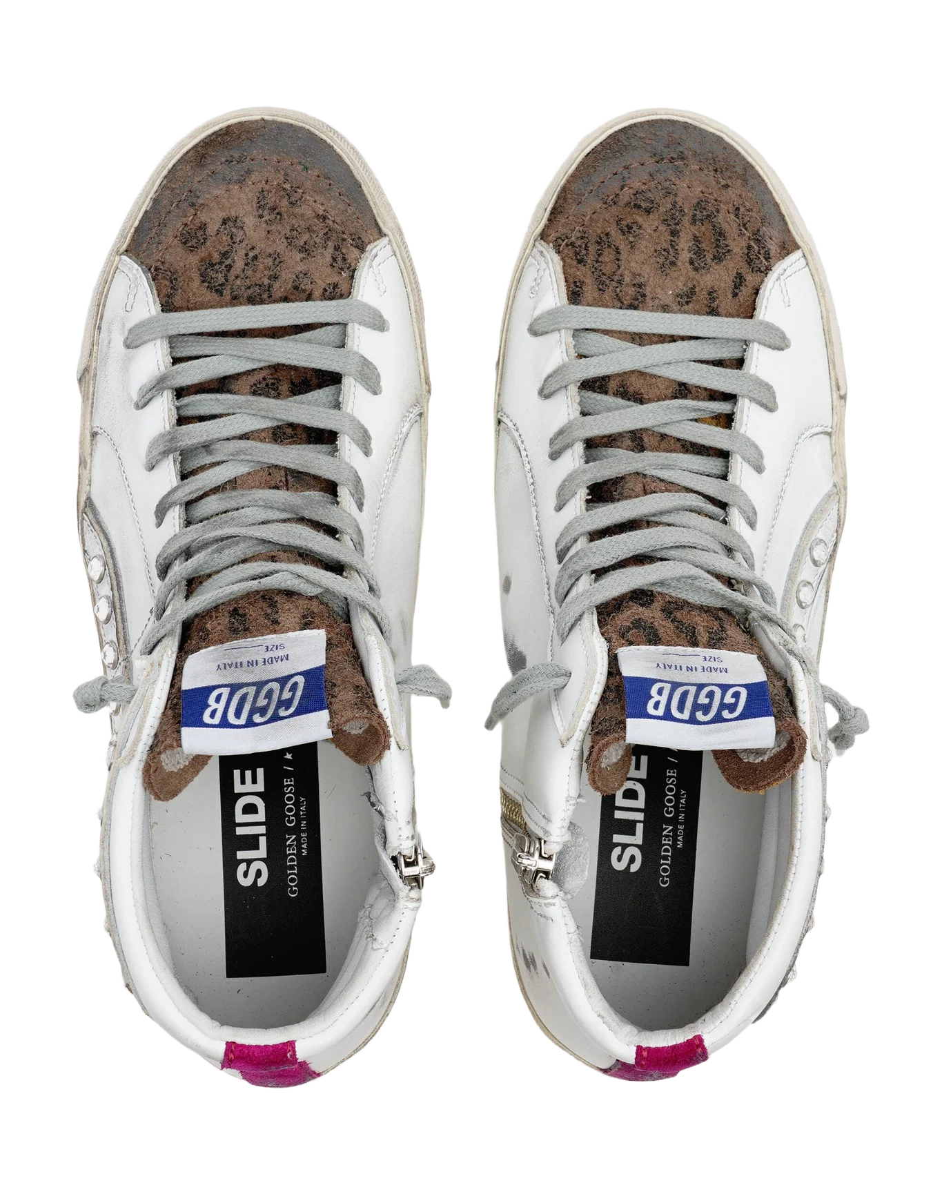 Women | Slide Sneakers White Leather with Studded Flash & Silver Glitter Star | White x Beige Brown Black x Silver x Magenta - Image 2