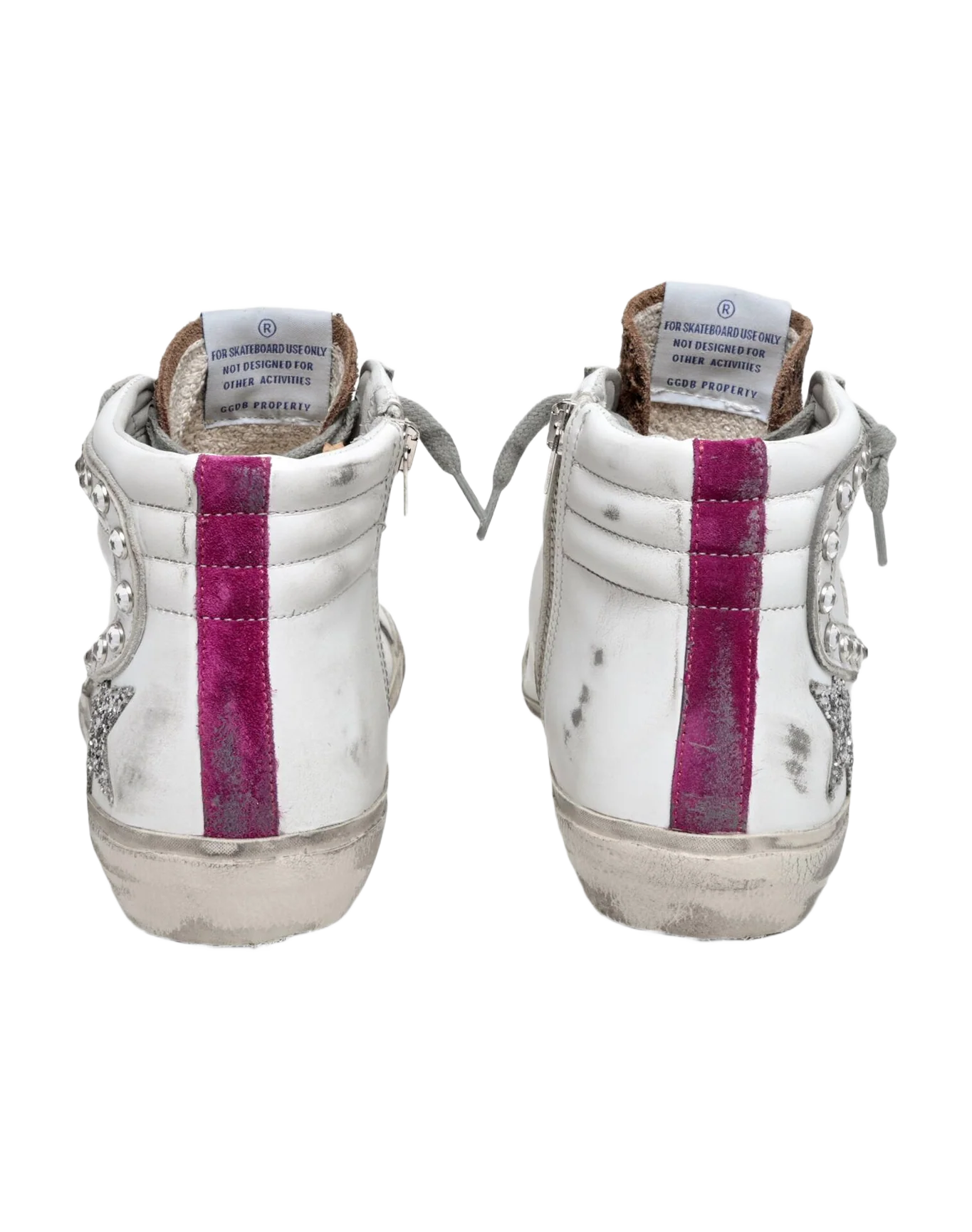 Women | Slide Sneakers White Leather with Studded Flash & Silver Glitter Star | White x Beige Brown Black x Silver x Magenta - Image 3