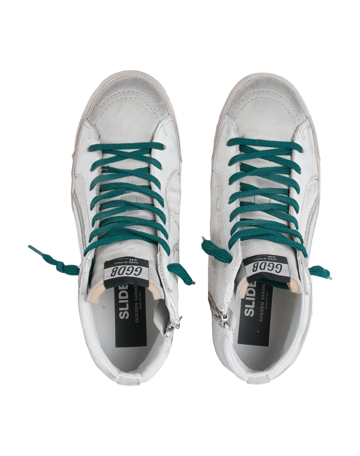 Women | Slide Sneakers with Snake-Print Leather Upper & Glitter Star | White x Ice x Silver