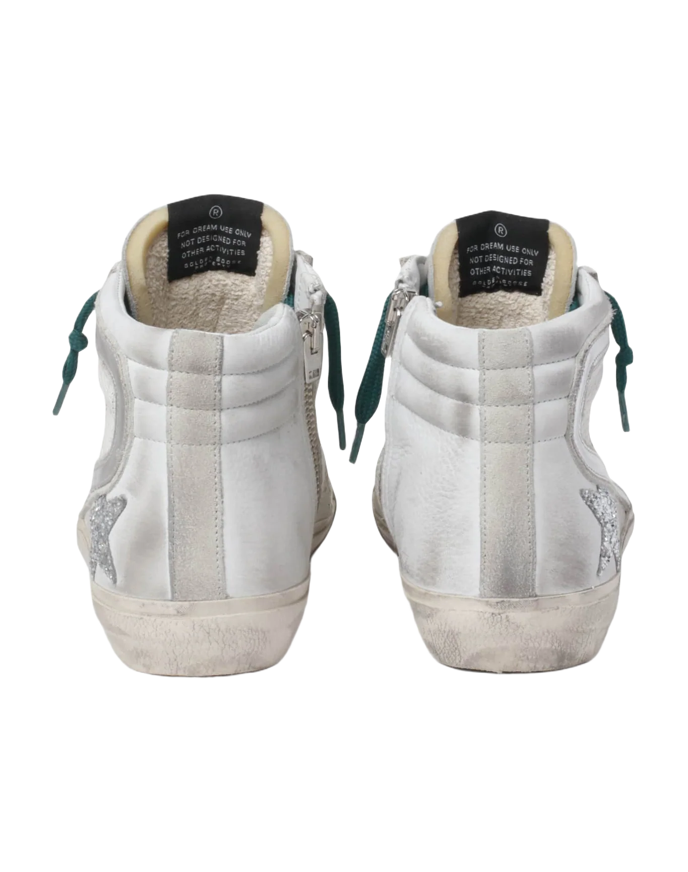 Women | Slide Sneakers with Snake-Print Leather Upper & Glitter Star | White x Ice x Silver - Image 5