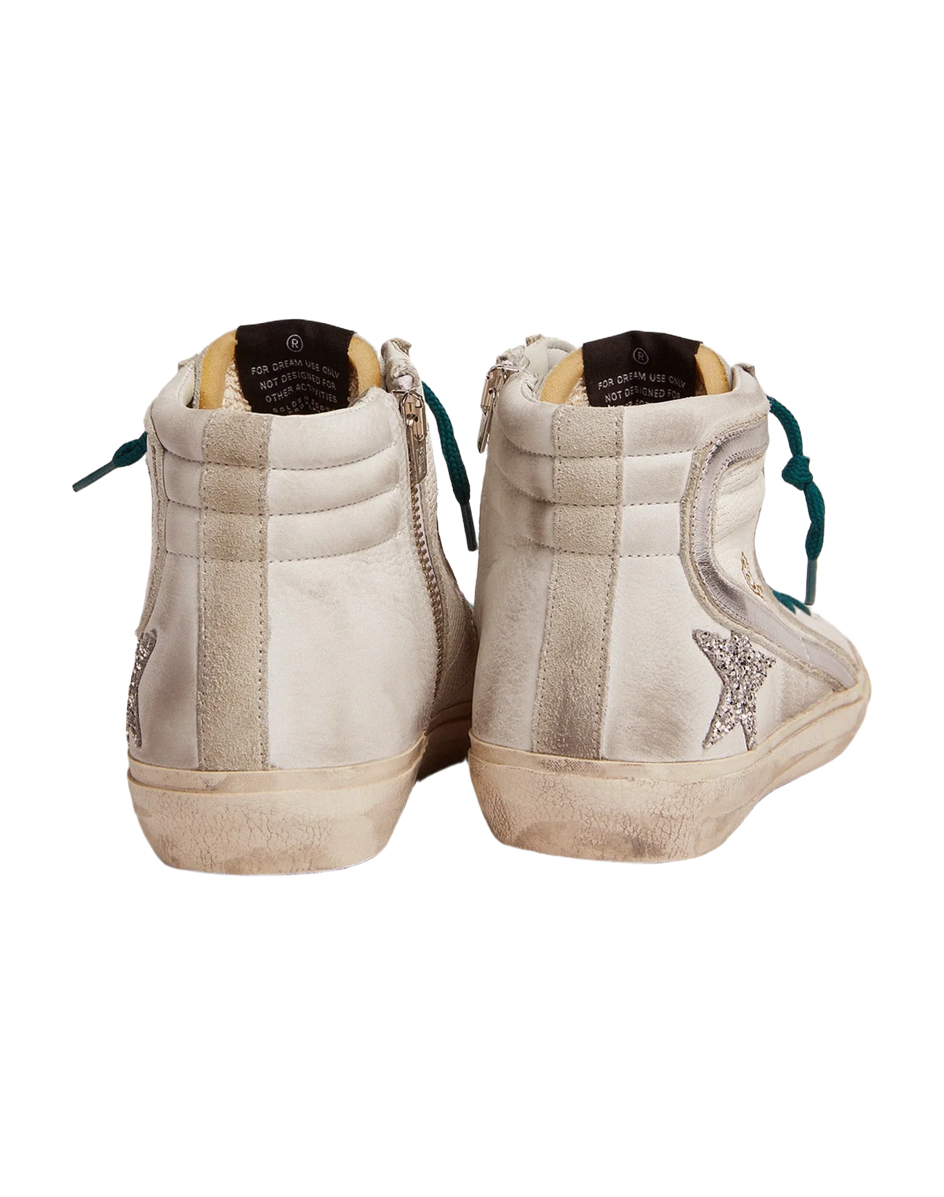 Women | Slide Sneakers with Snake-Print Leather Upper & Glitter Star | White x Ice x Silver - Image 8