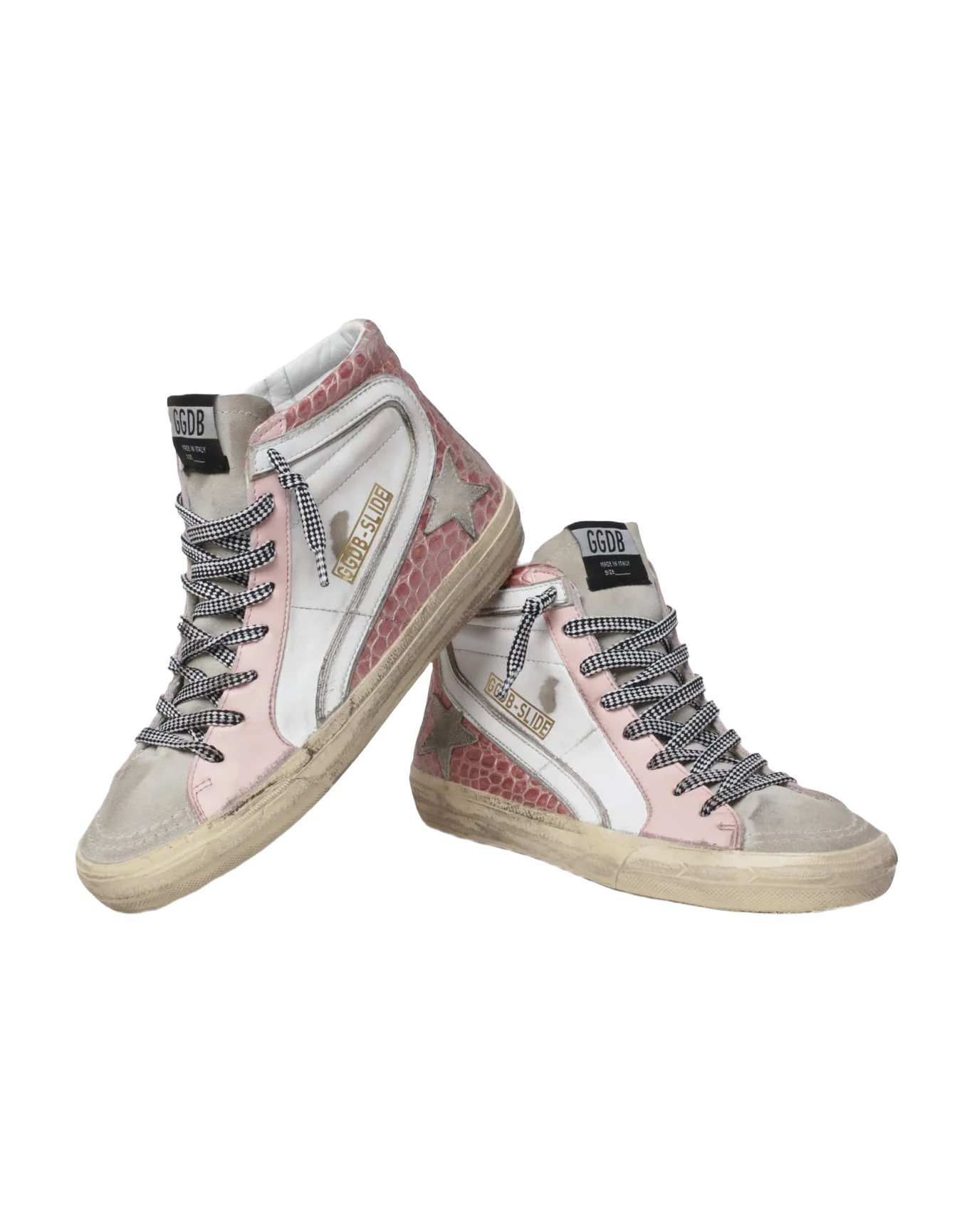 Women | Slide Sneakers with White Leather & Pink Crocodile-Print Leather Upper | White x Ice x Pink - Image 2