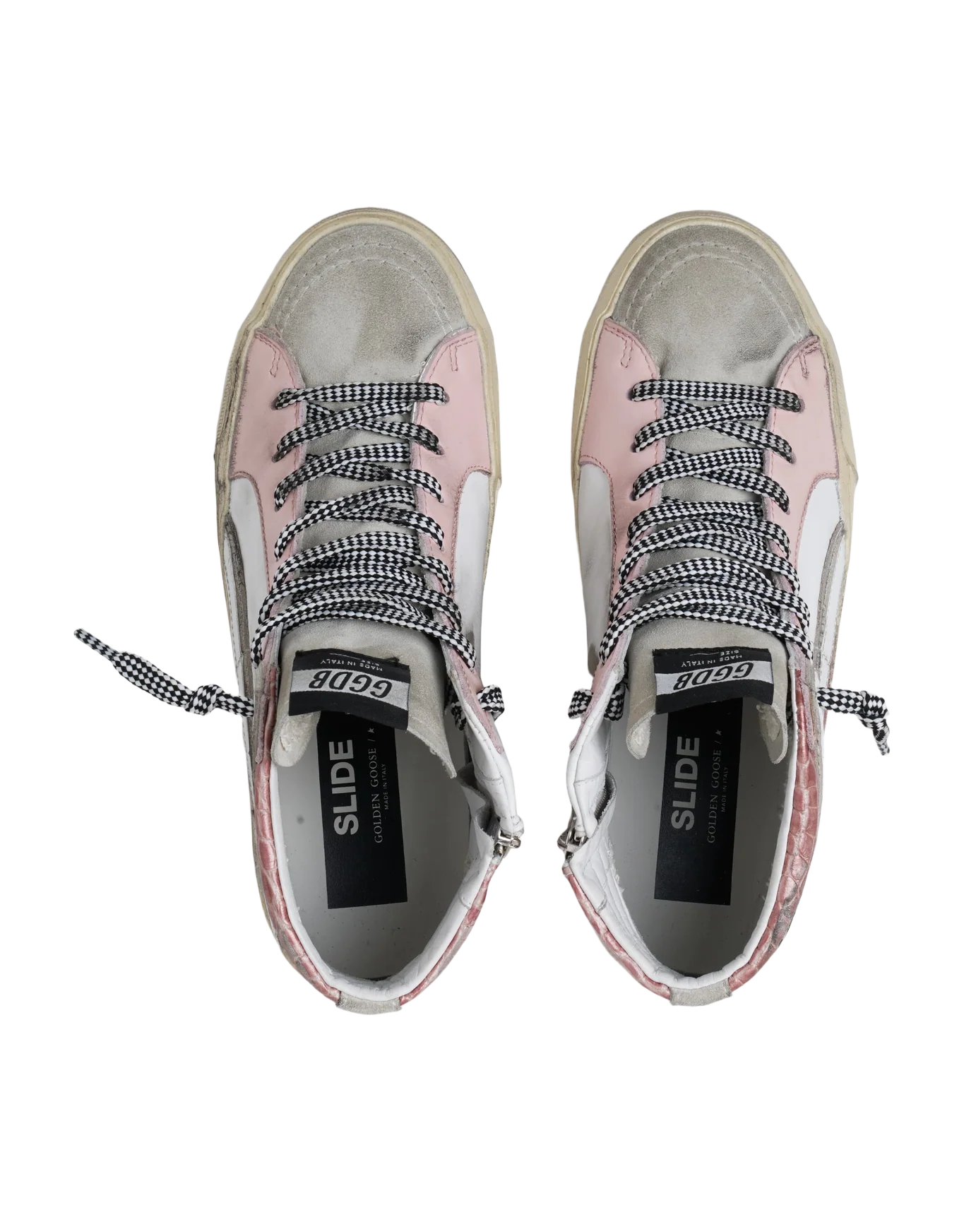 Women | Slide Sneakers with White Leather & Pink Crocodile-Print Leather Upper | White x Ice x Pink - Image 5