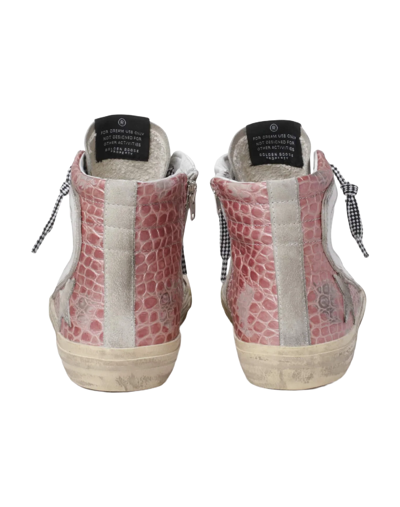 Women | Slide Sneakers with White Leather & Pink Crocodile-Print Leather Upper | White x Ice x Pink - Image 7