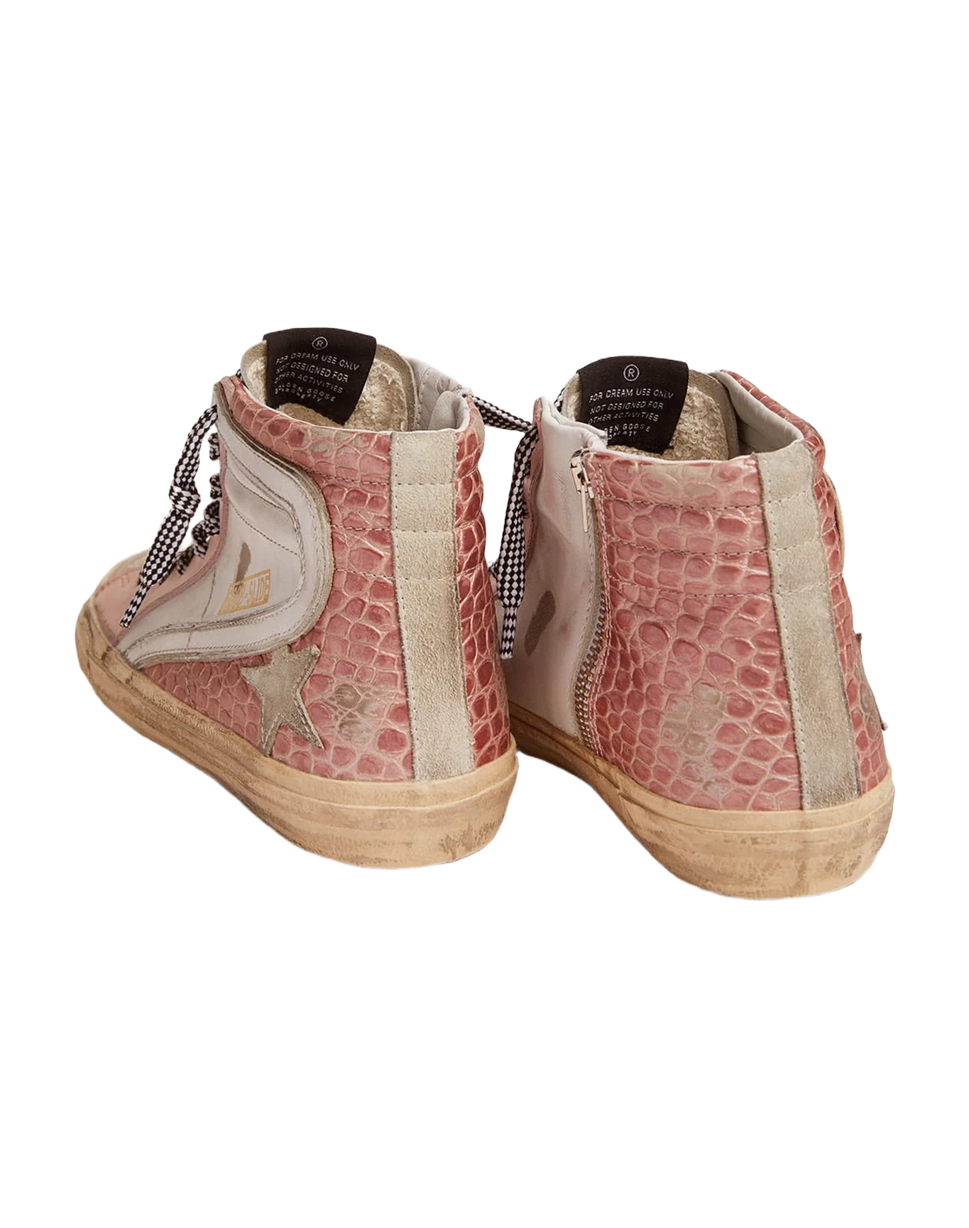 Women | Slide Sneakers with White Leather & Pink Crocodile-Print Leather Upper | White x Ice x Pink - Image 8