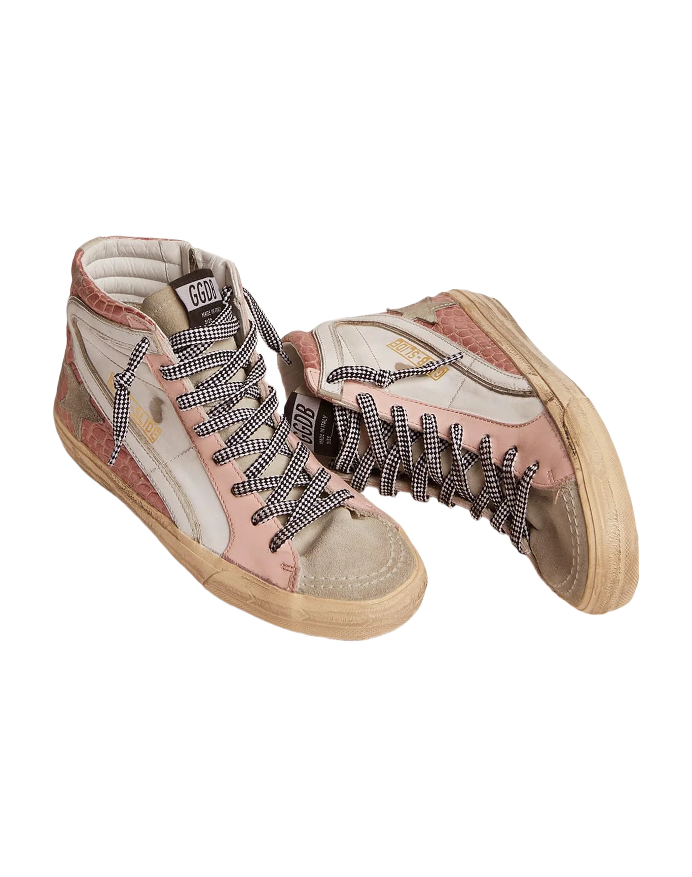 Women | Slide Sneakers with White Leather & Pink Crocodile-Print Leather Upper | White x Ice x Pink - Image 9