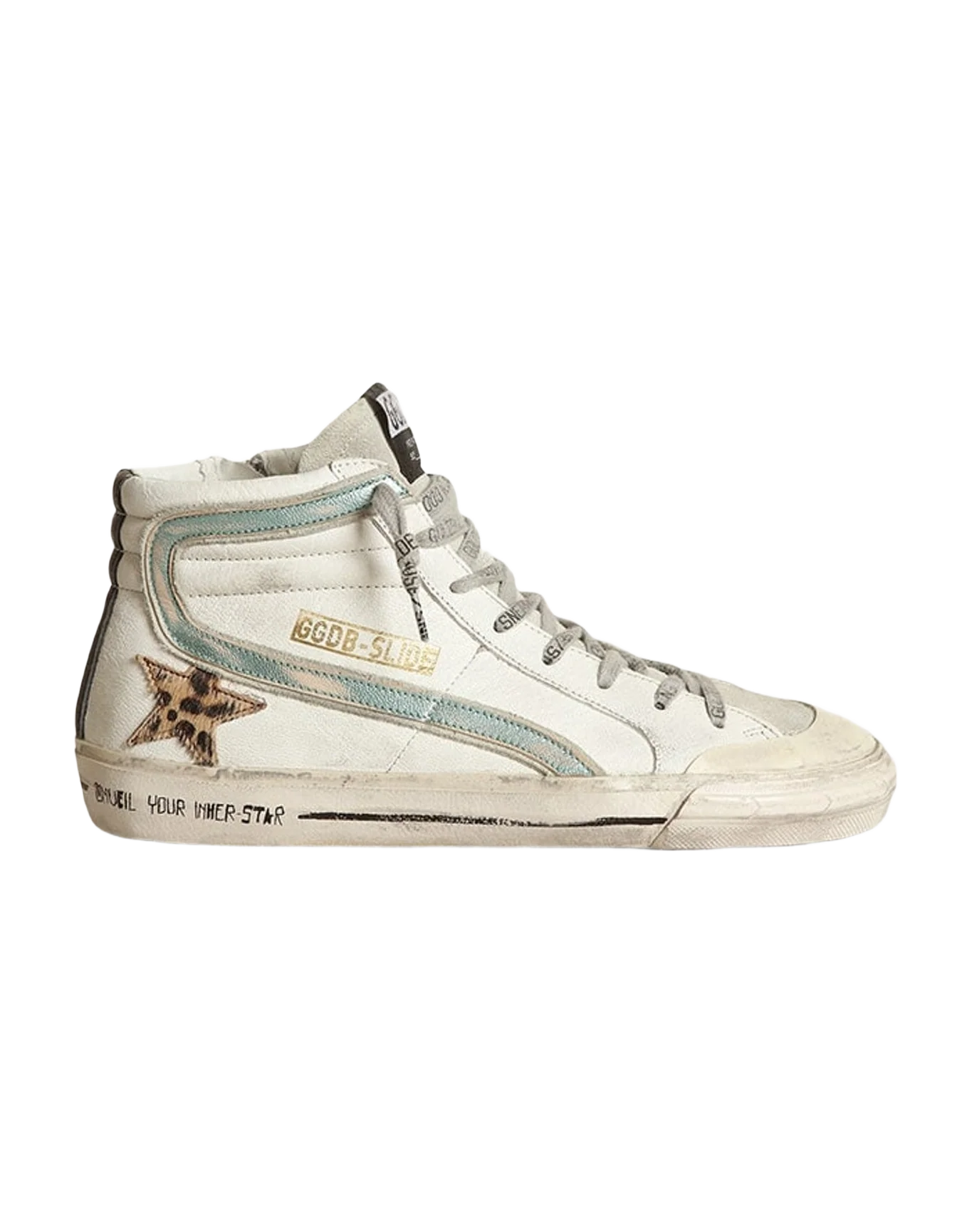 Women | Slide White Leather with Leo Star | White x Ice x Beige Brown Leo x Black x Mint