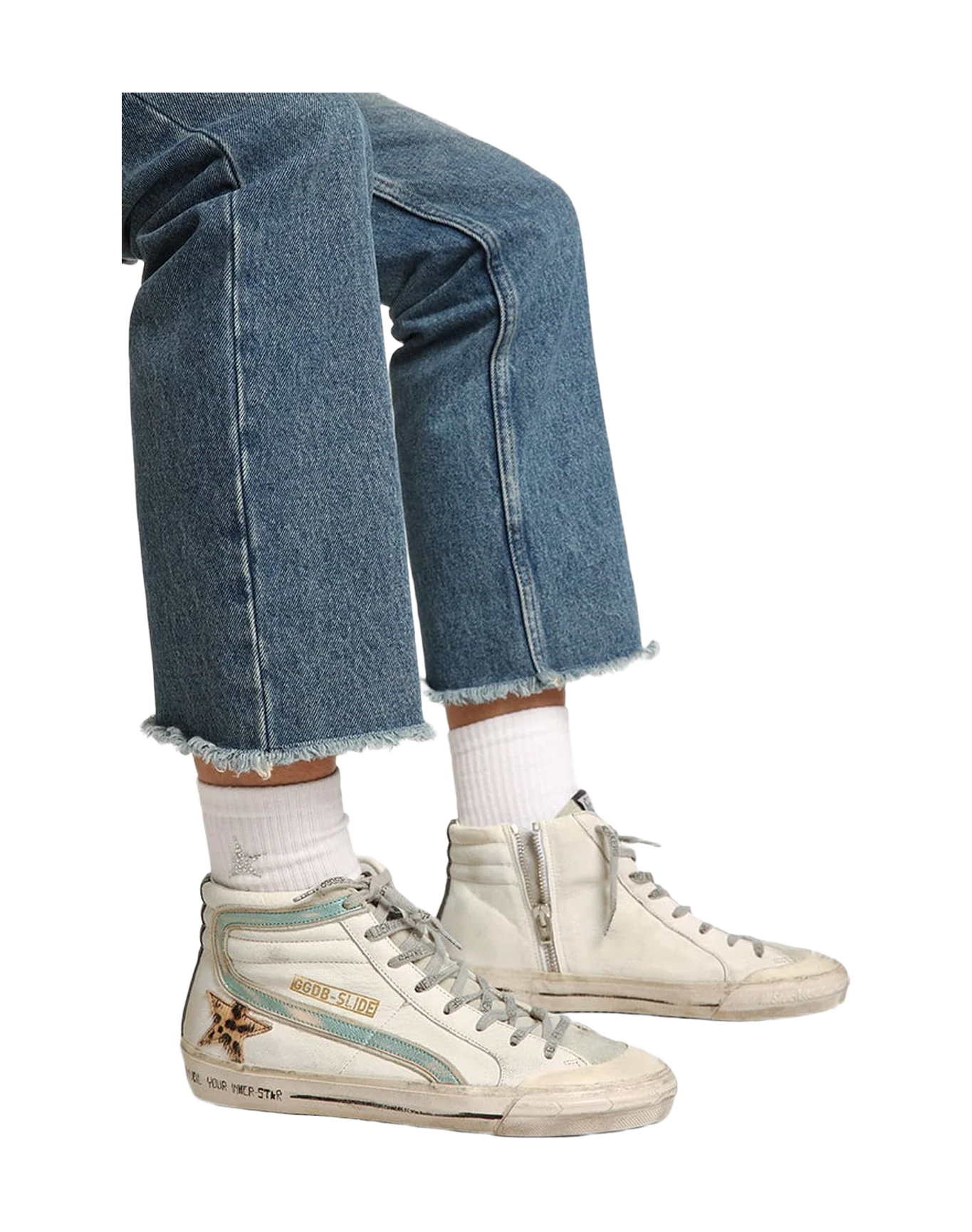 Women | Slide White Leather with Leo Star | White x Ice x Beige Brown Leo x Black x Mint - Image 4