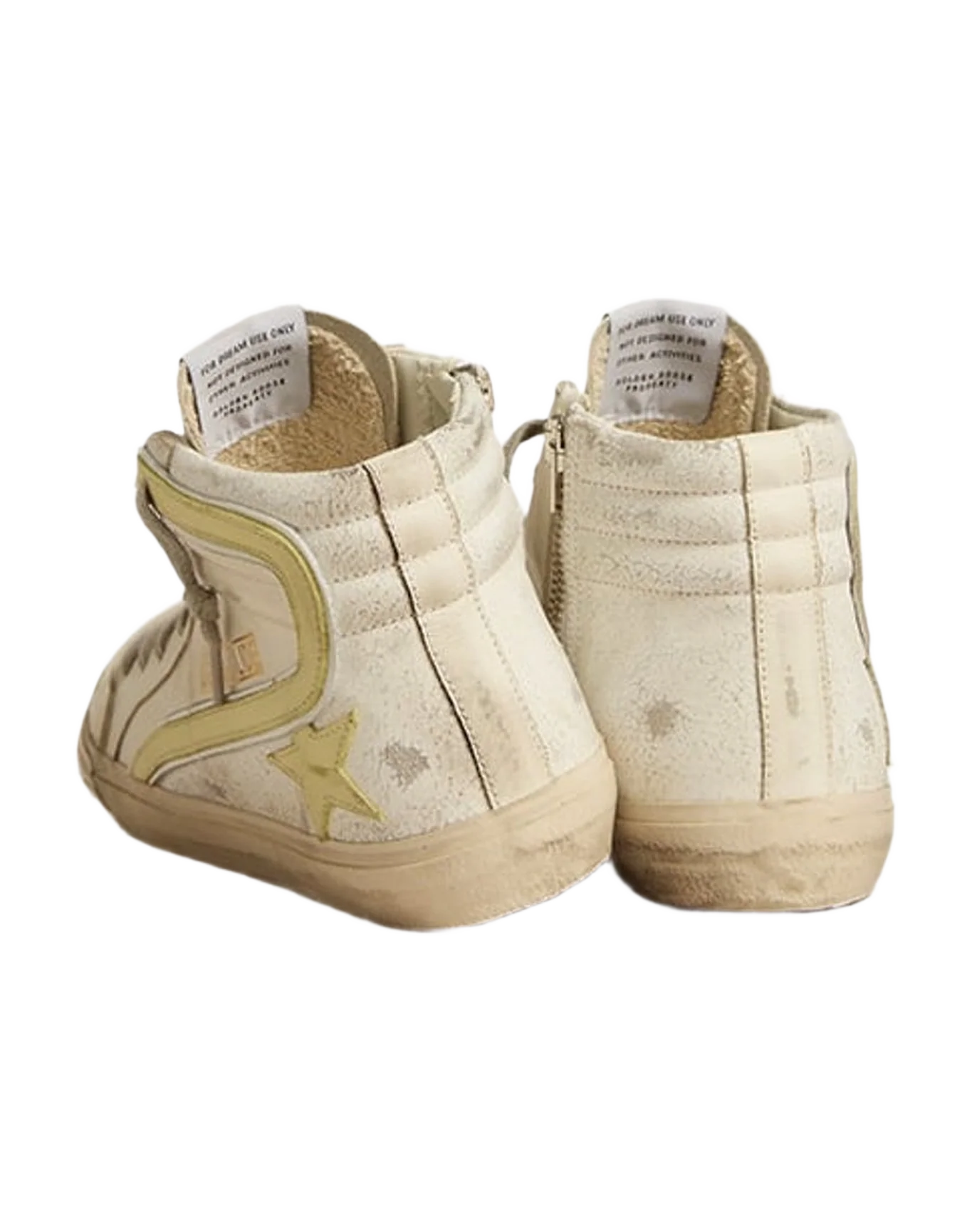Women | Slide White Leather with Yellow Star & Flash | White x Yellow