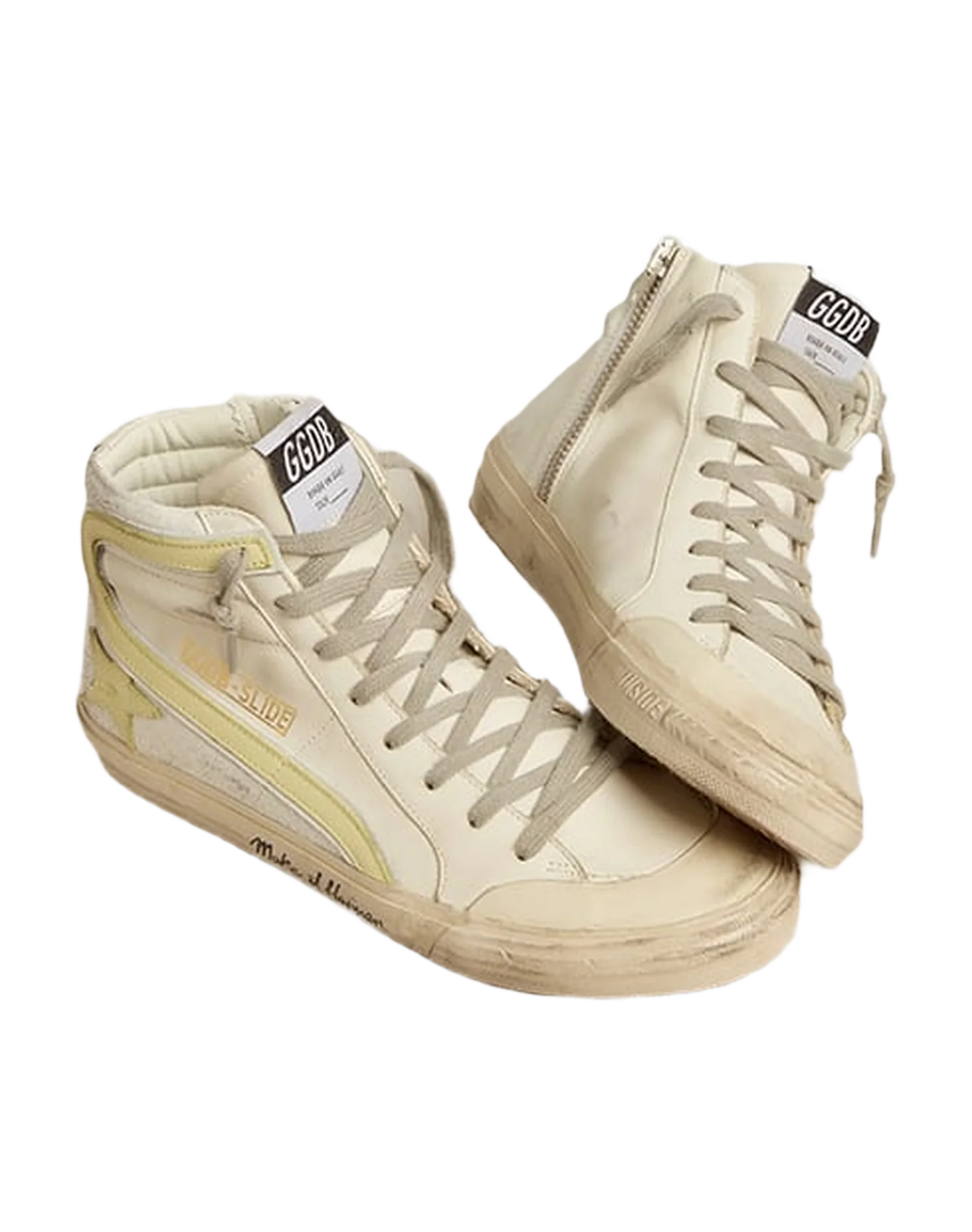 Women | Slide White Leather with Yellow Star & Flash | White x Yellow - Image 2