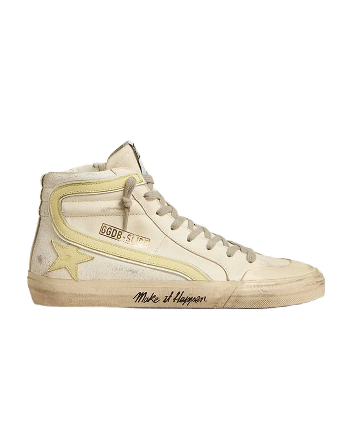 Women | Slide White Leather with Yellow Star & Flash | White x Yellow - Image 3